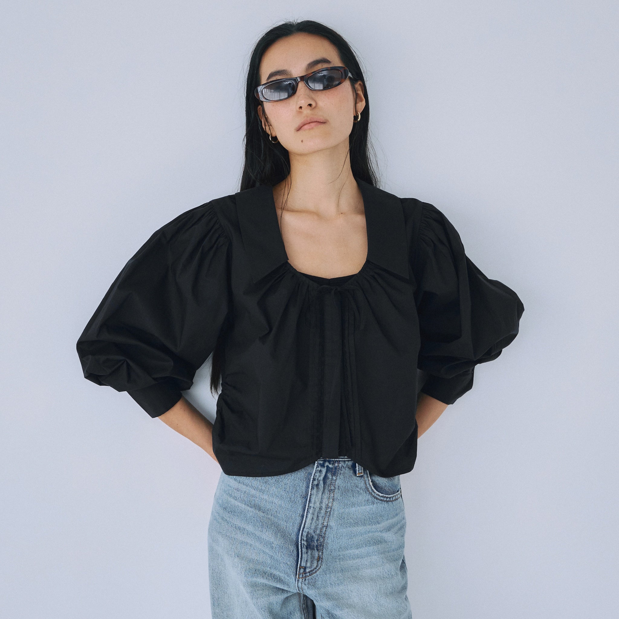 ピンタックLaceギャザーショートシャツ