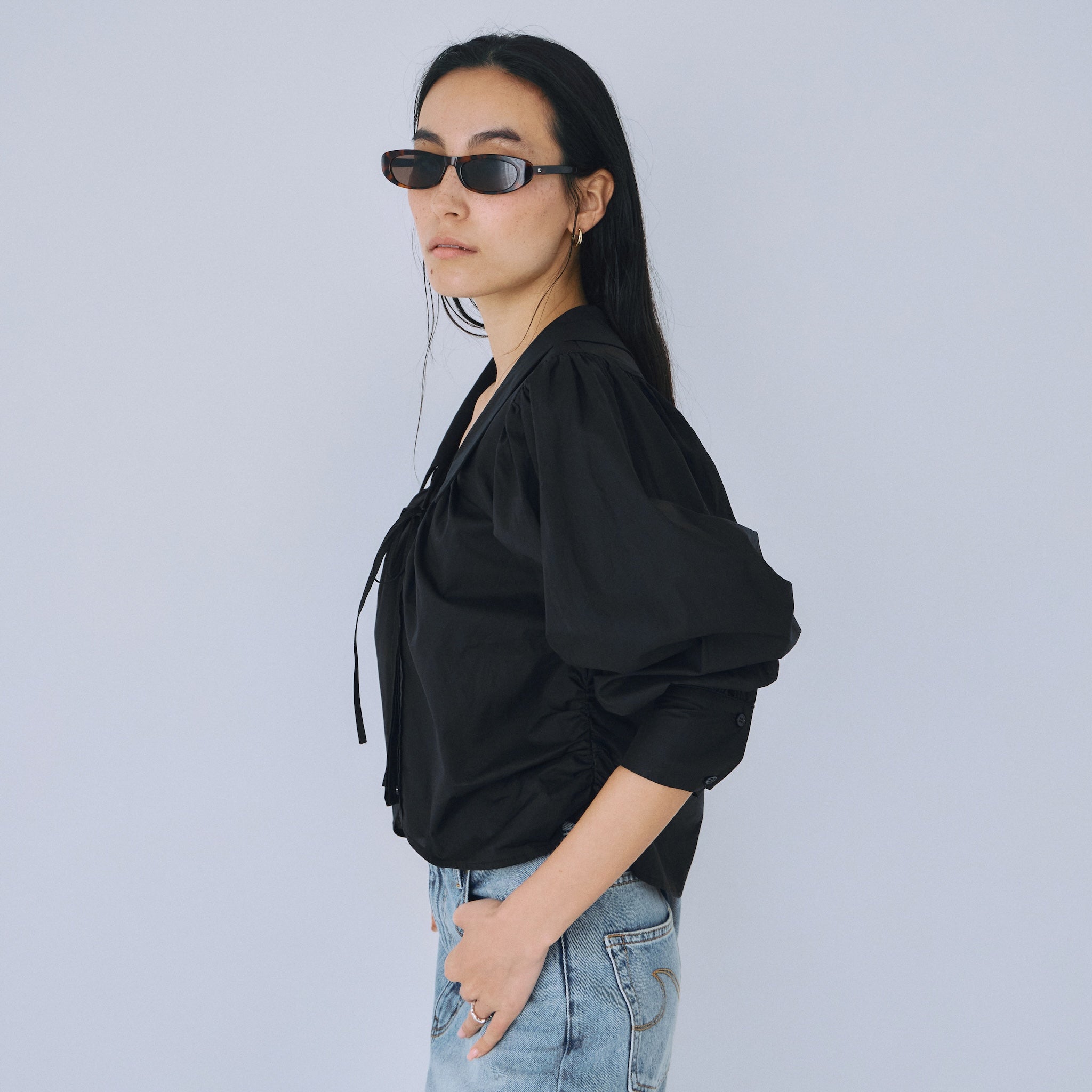 ピンタックLaceギャザーショートシャツ