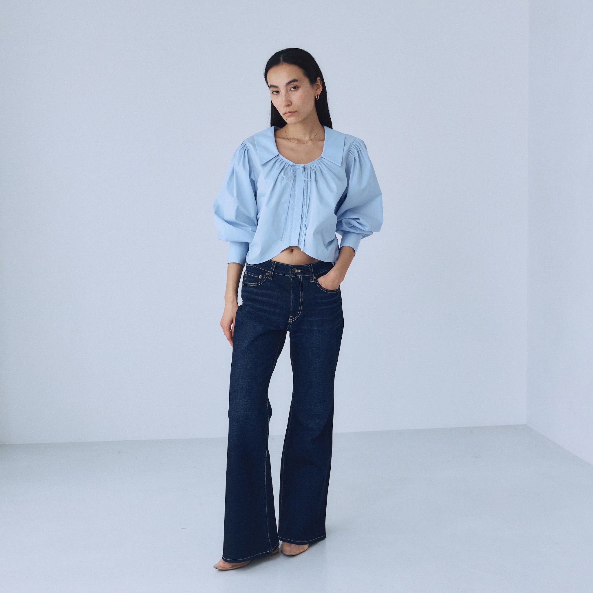 ピンタックLaceギャザーショートシャツ