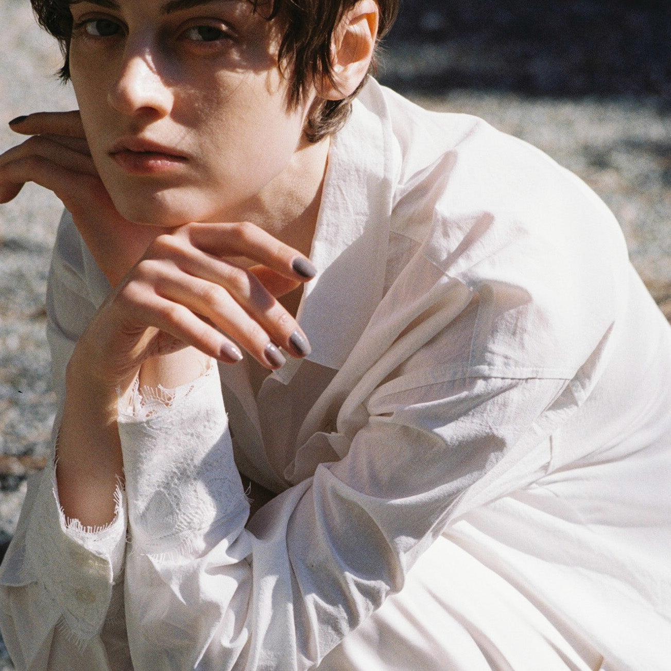 Cotton Washヘムレースシャツ