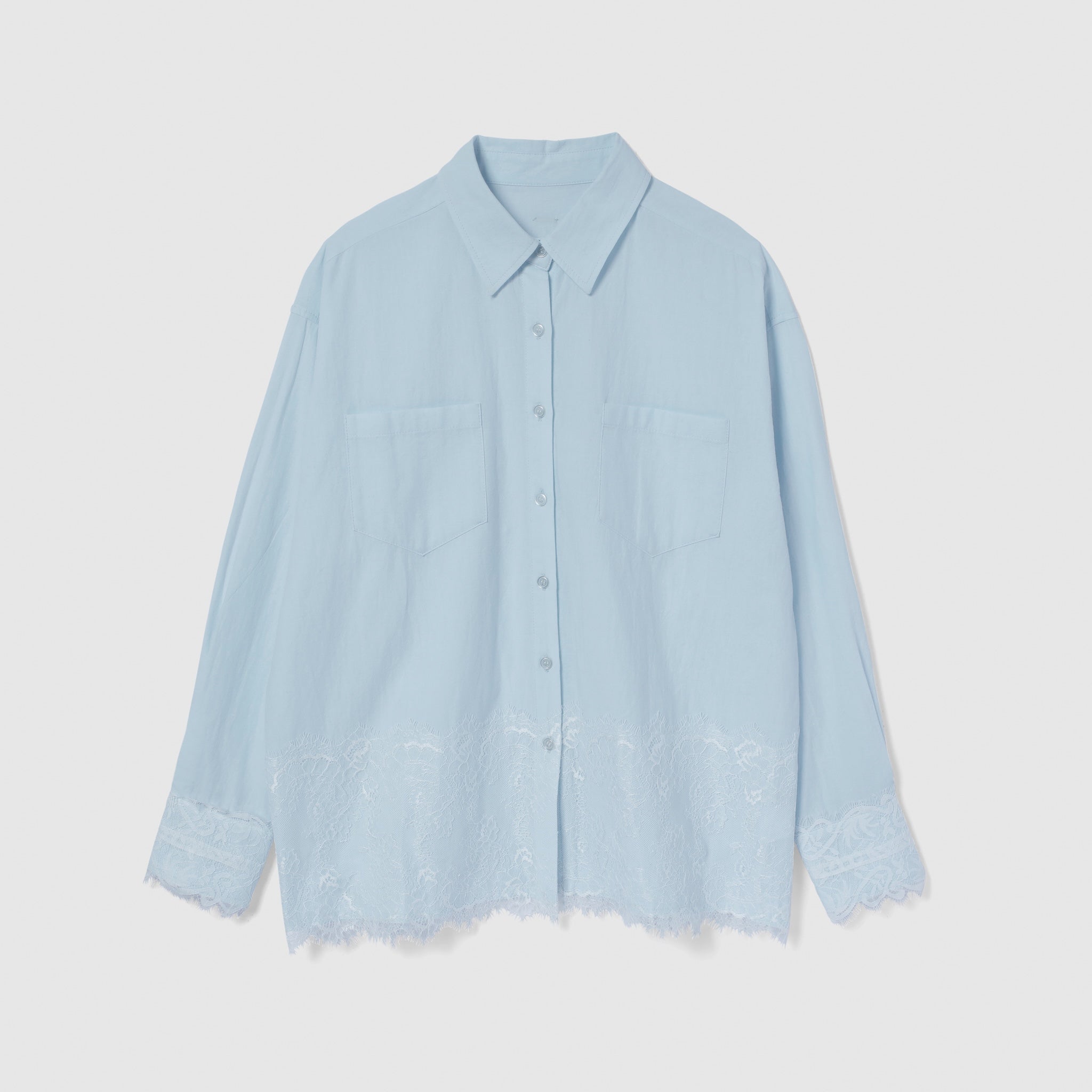 Cotton Washヘムレースシャツ