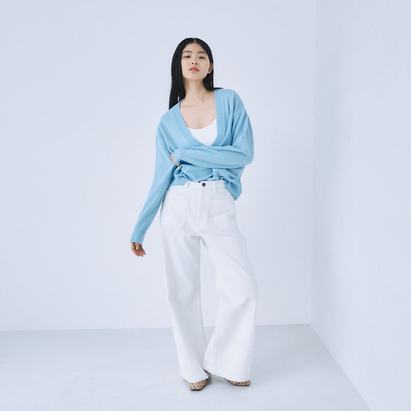 Merino Wool V-neck Knit Top