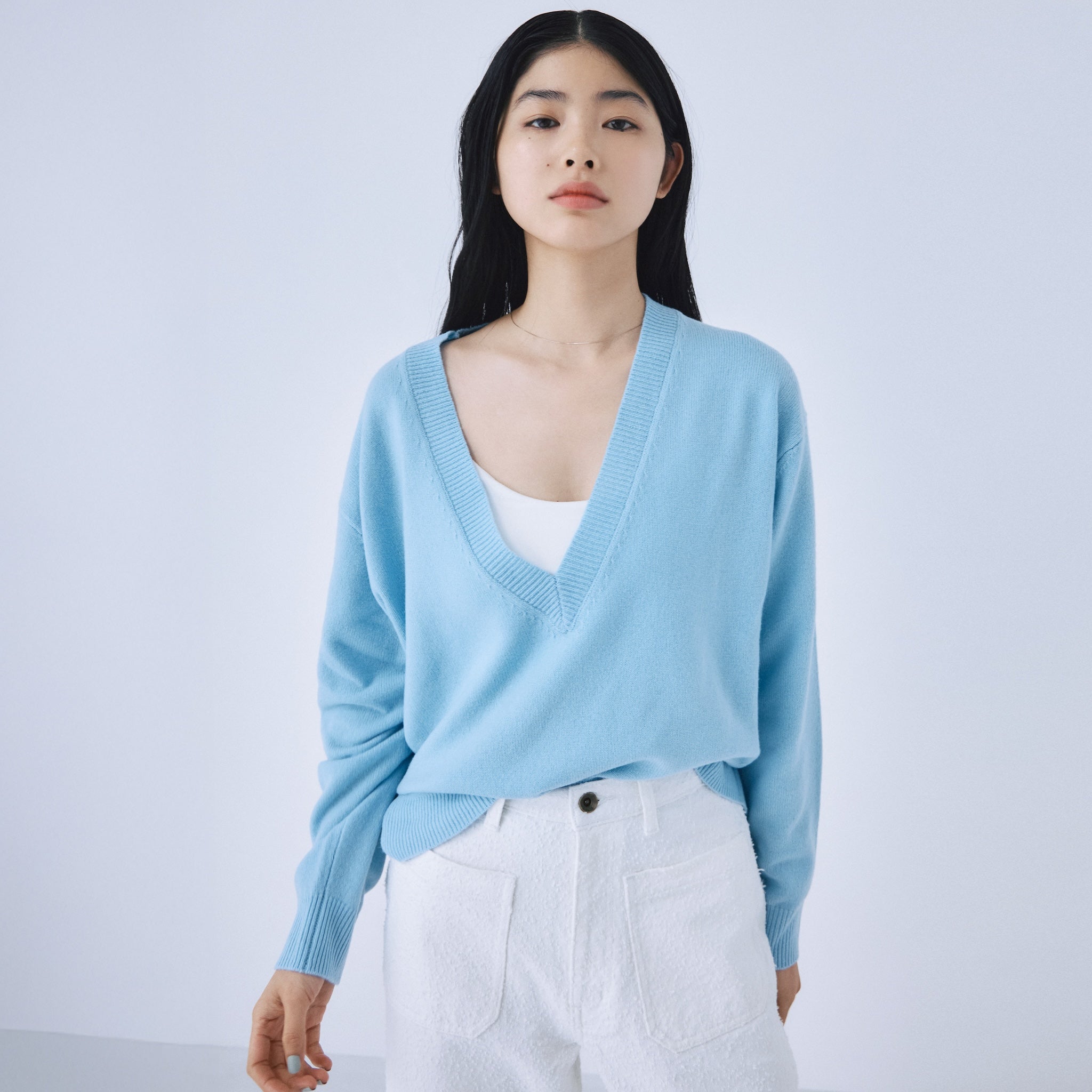 Merino Wool V-neck Knit Top