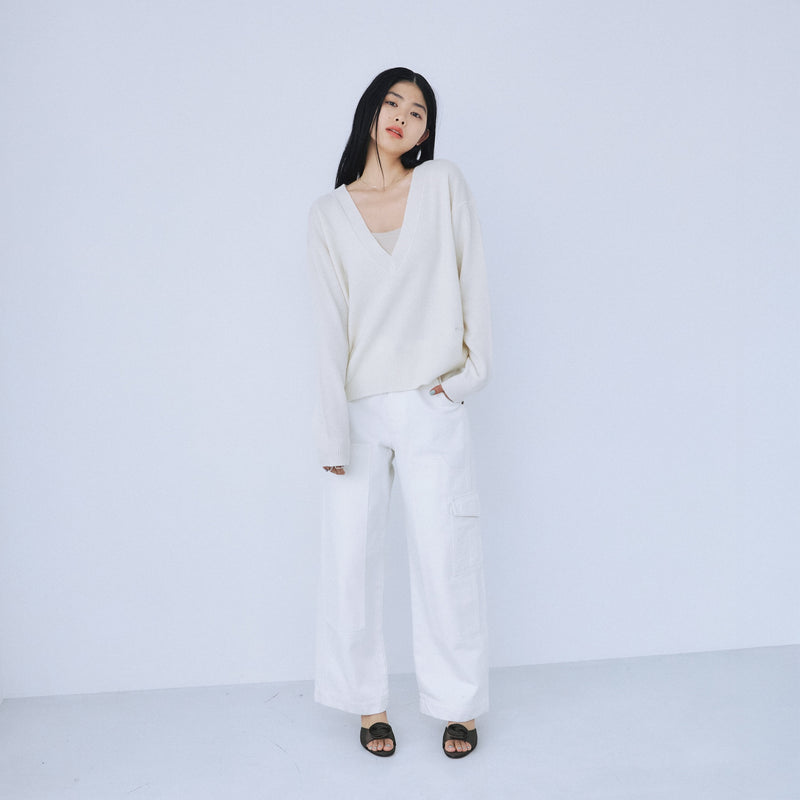 Merino Wool V-neck Knit Top