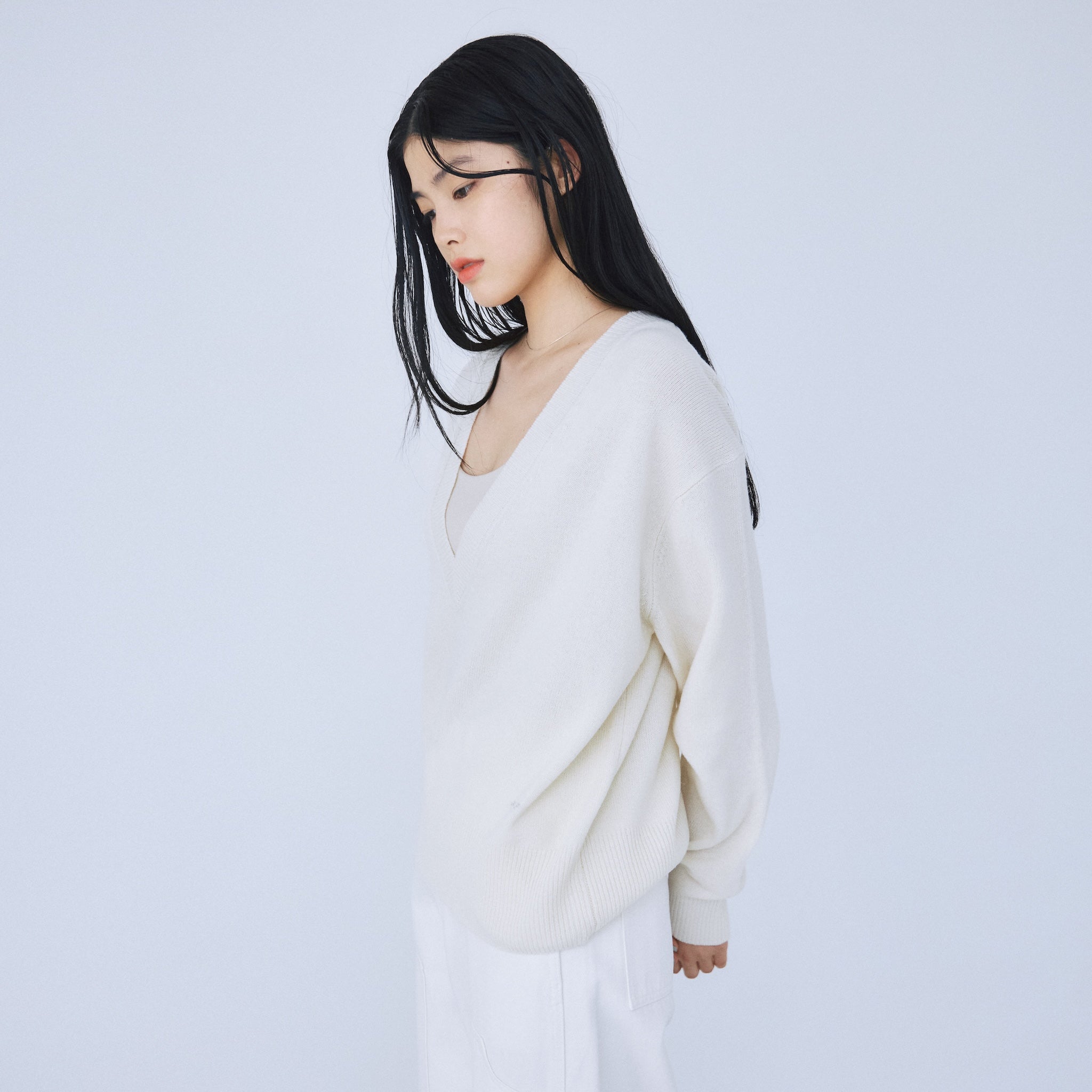 Merino Wool V-neck Knit Top