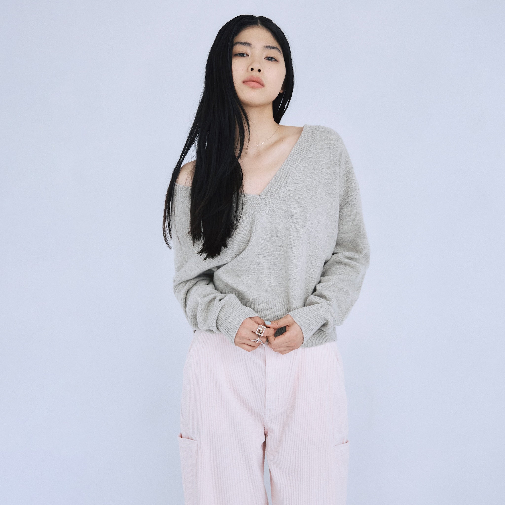 Merino Wool V-neck Knit Top