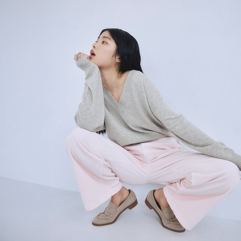 Merino Wool V-neck Knit Top