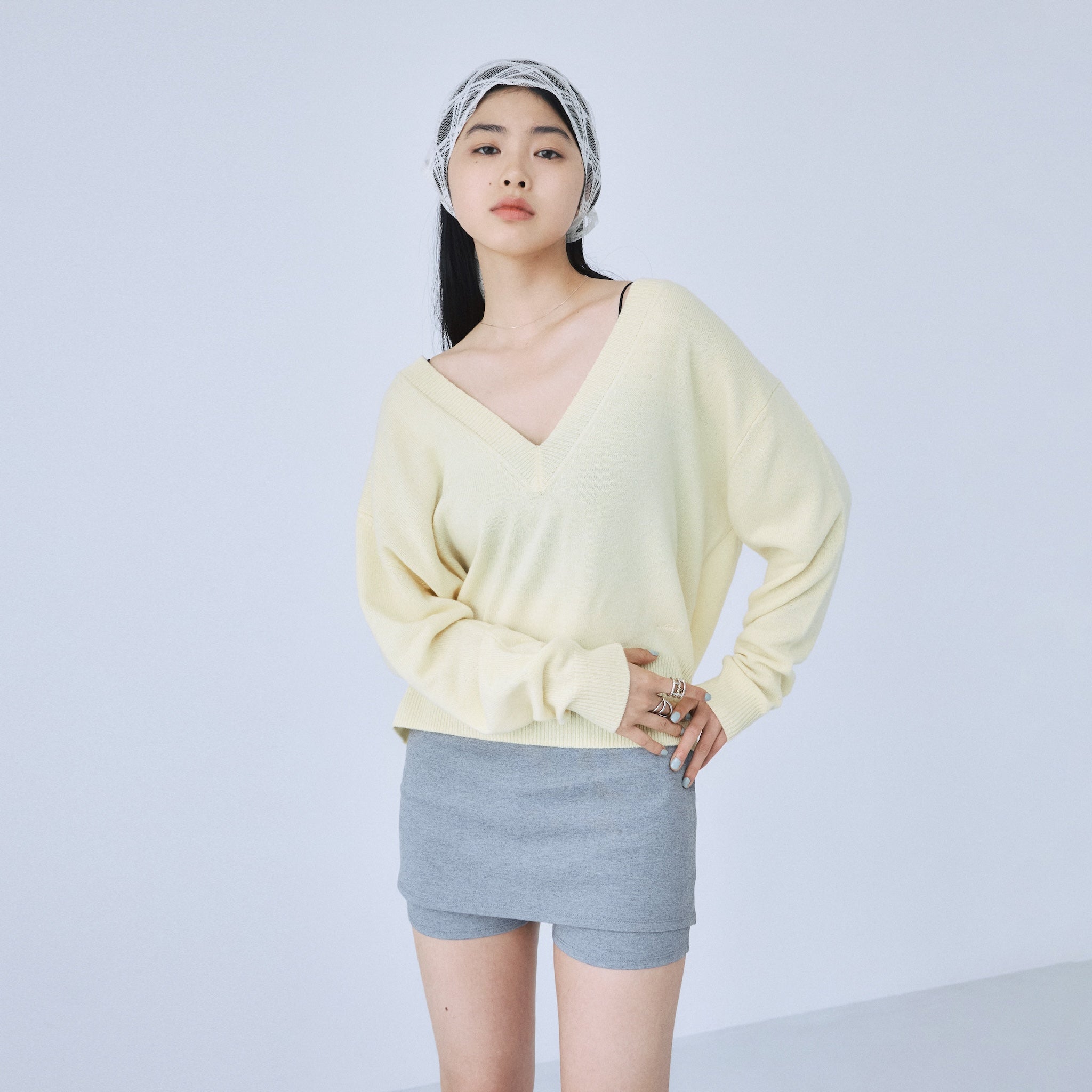 Merino Wool V-neck Knit Top