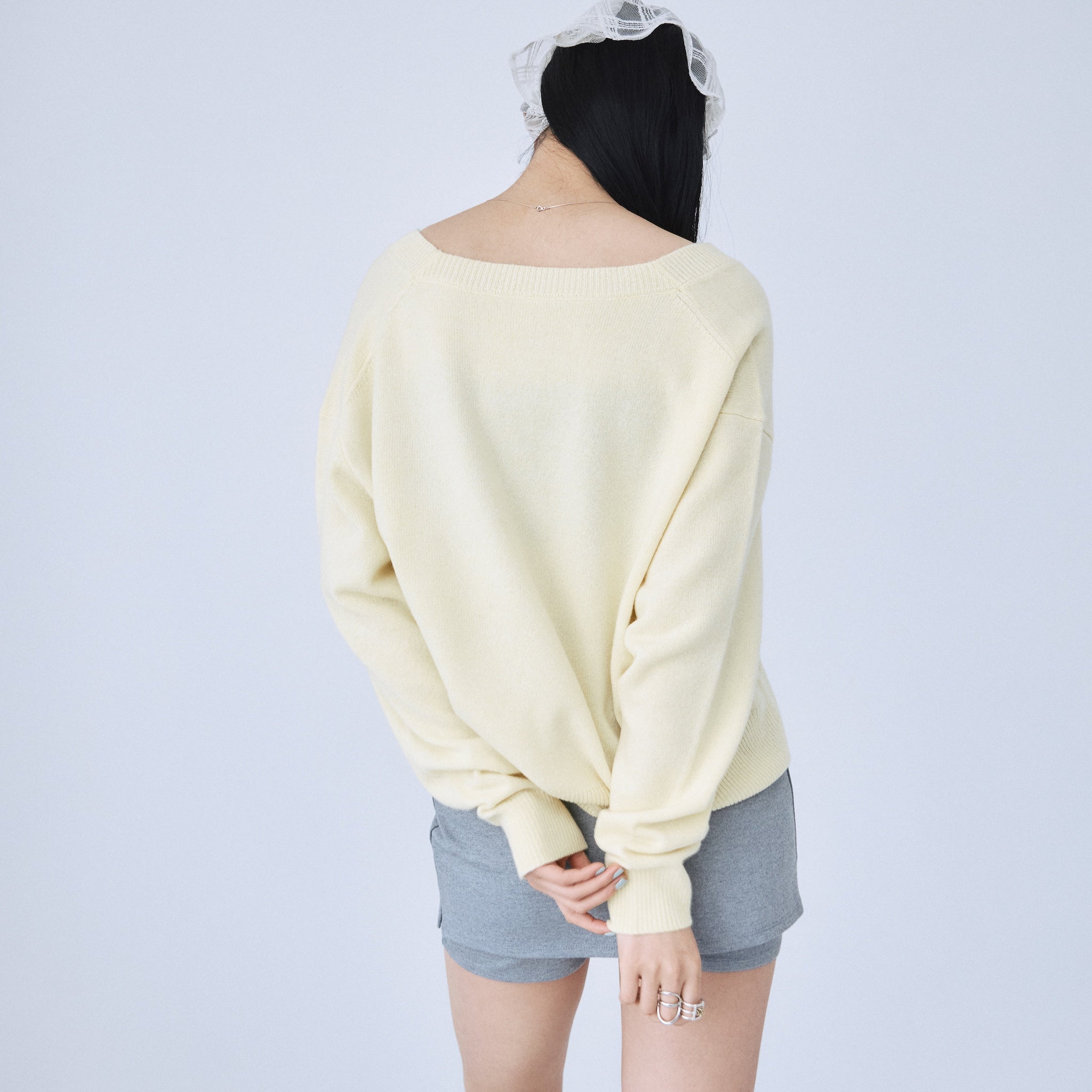 Merino Wool V-neck Knit Top