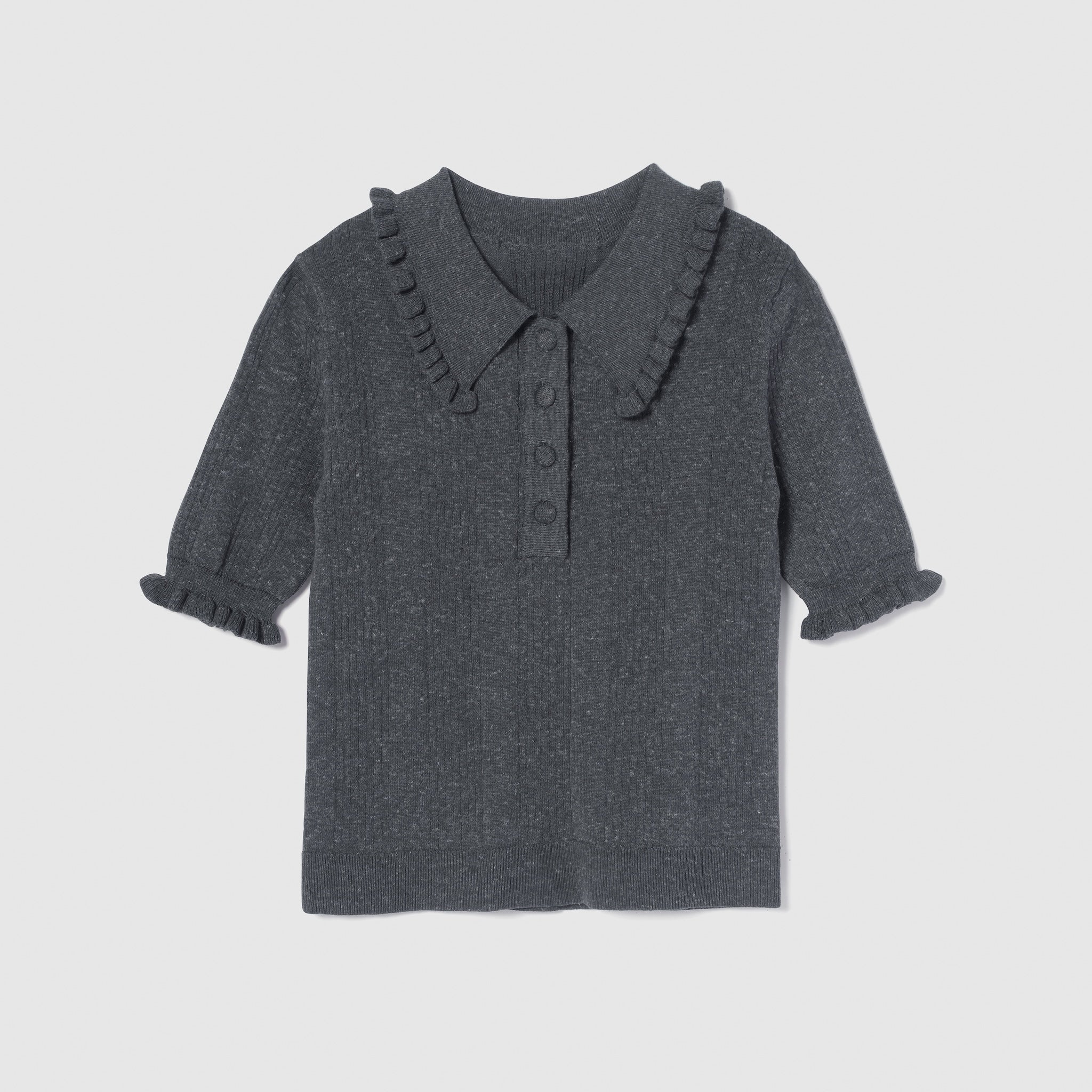 Linen combination FRILL polo top
