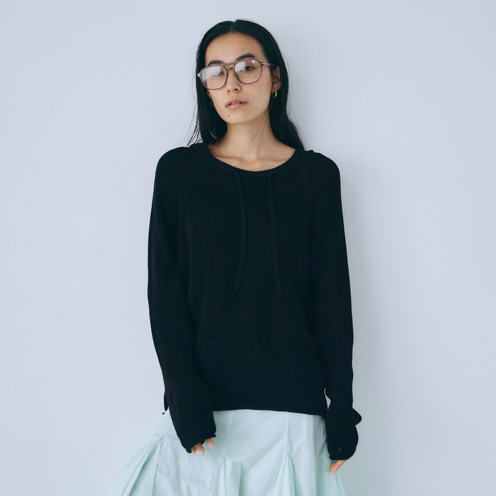 サイドスリットニットフーディー