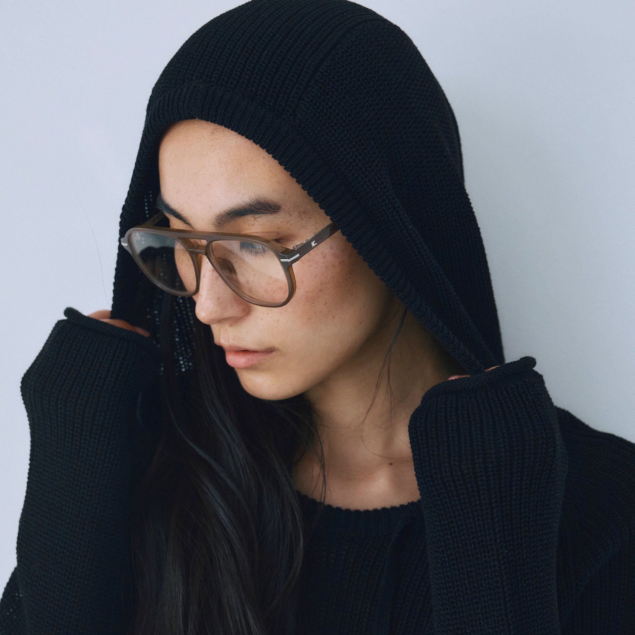 サイドスリットニットフーディー