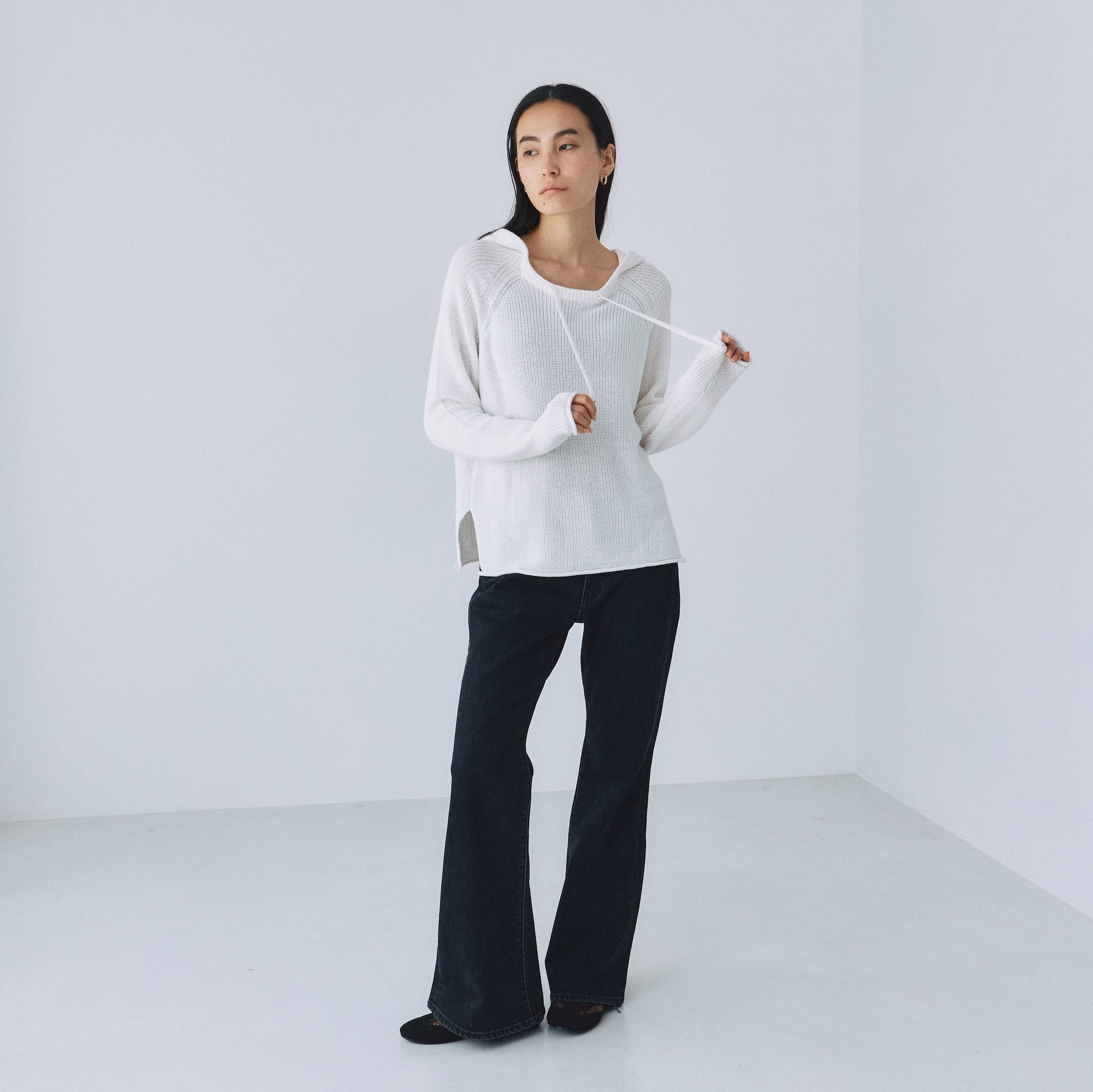 サイドスリットニットフーディー