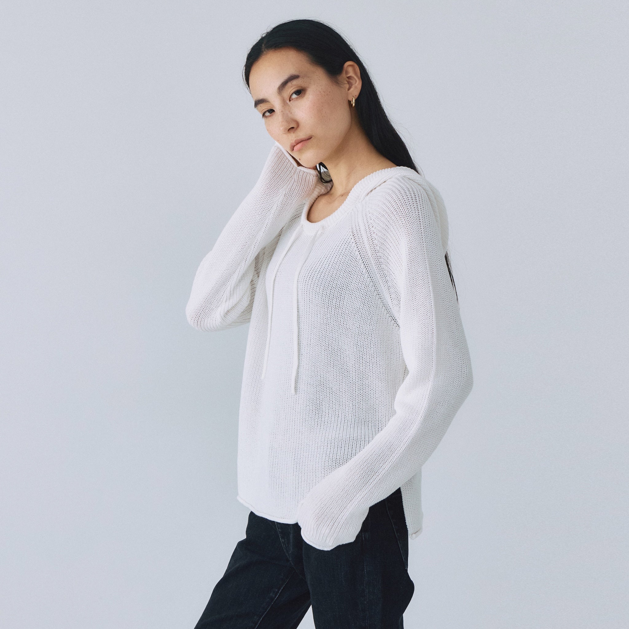 サイドスリットニットフーディー