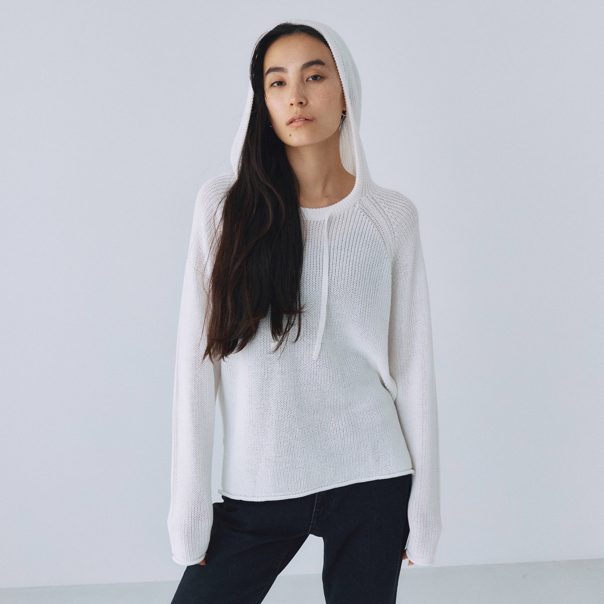 サイドスリットニットフーディー