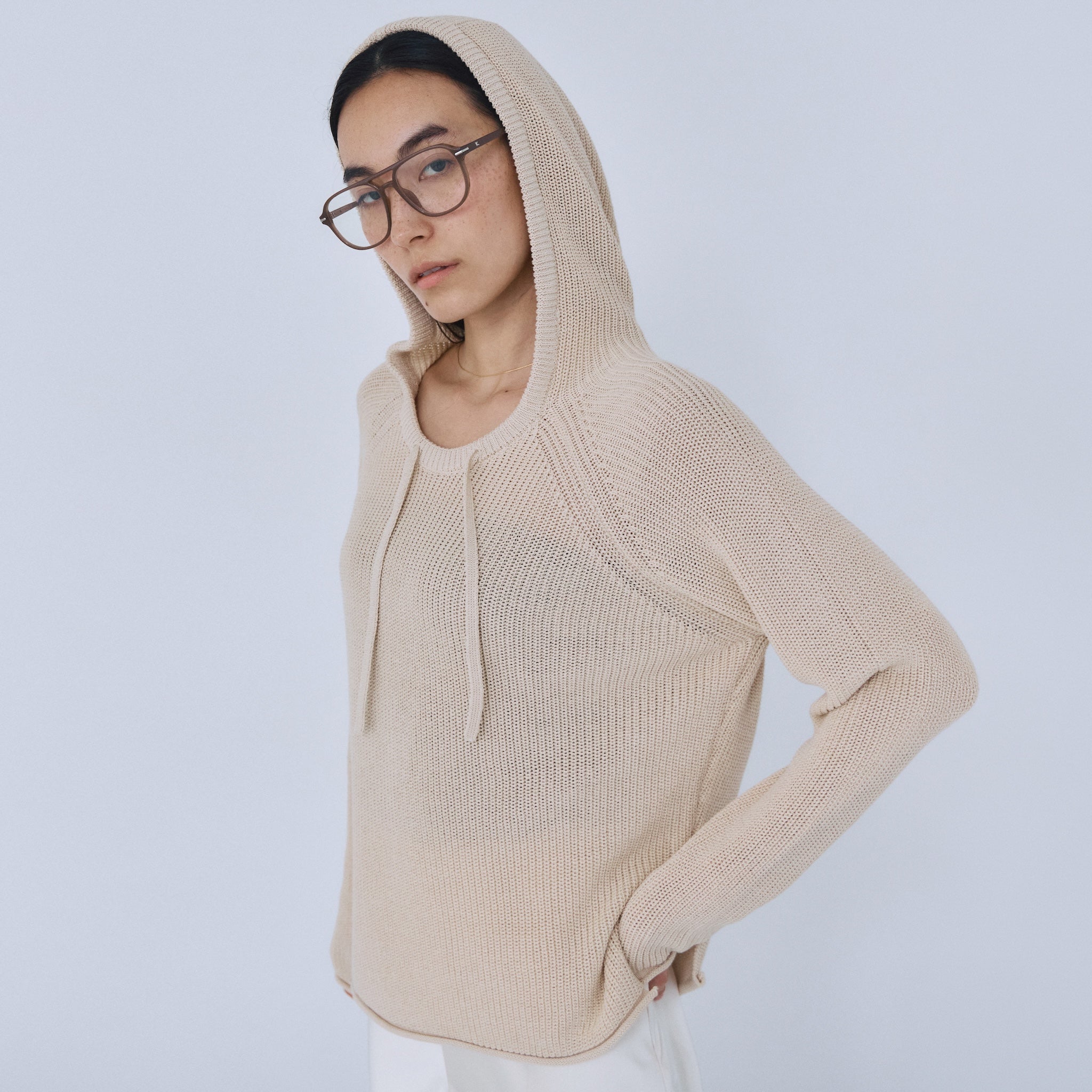 サイドスリットニットフーディー