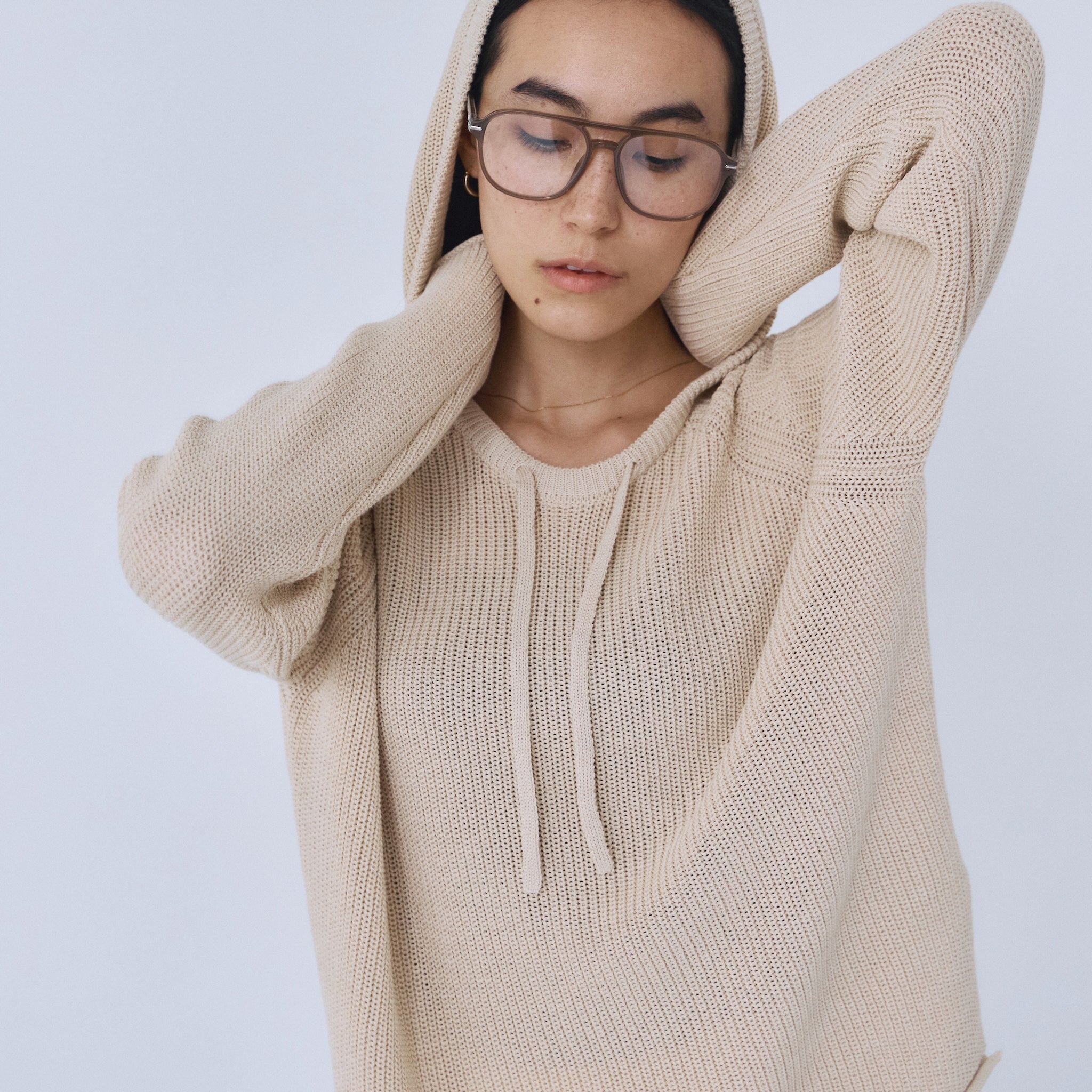 サイドスリットニットフーディー