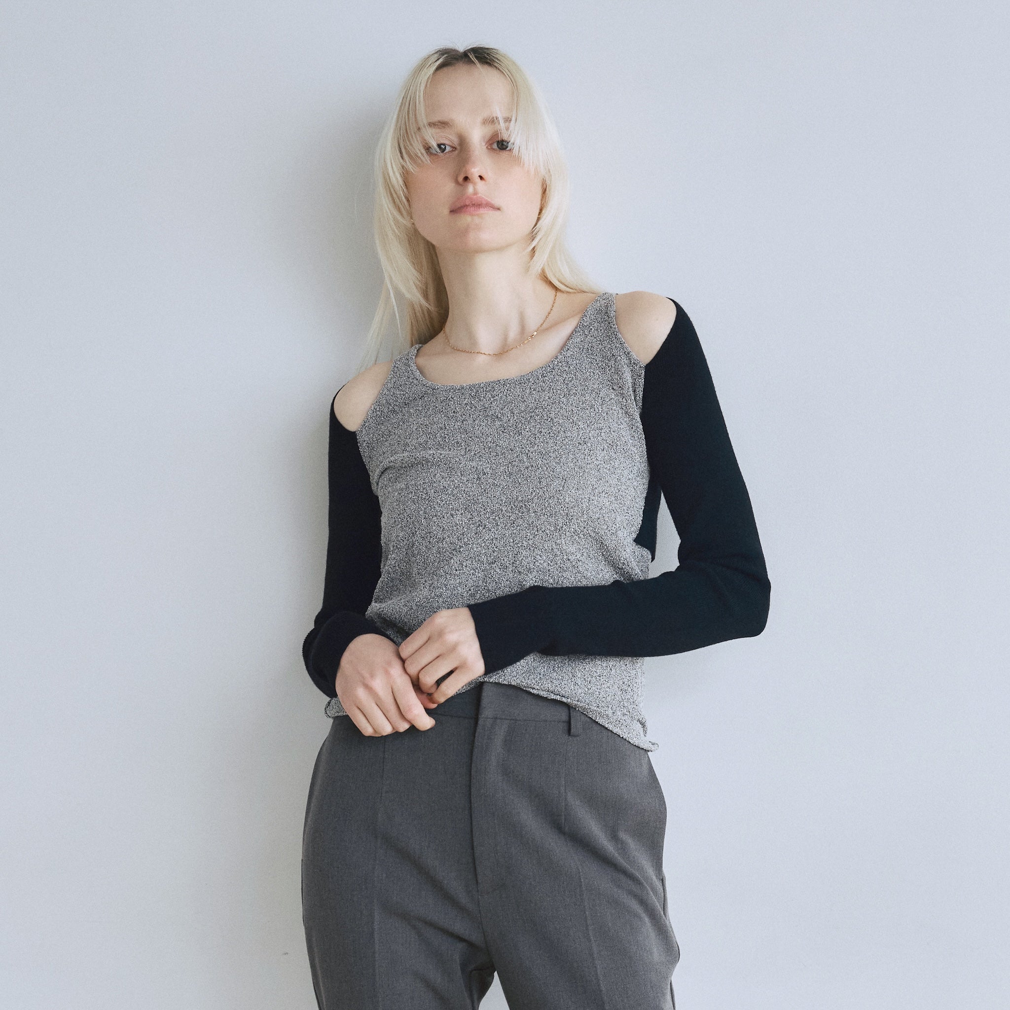 Sea Room Lynn collab 2pieceレイヤードトップス Double Yarn Layered Knit トップス
