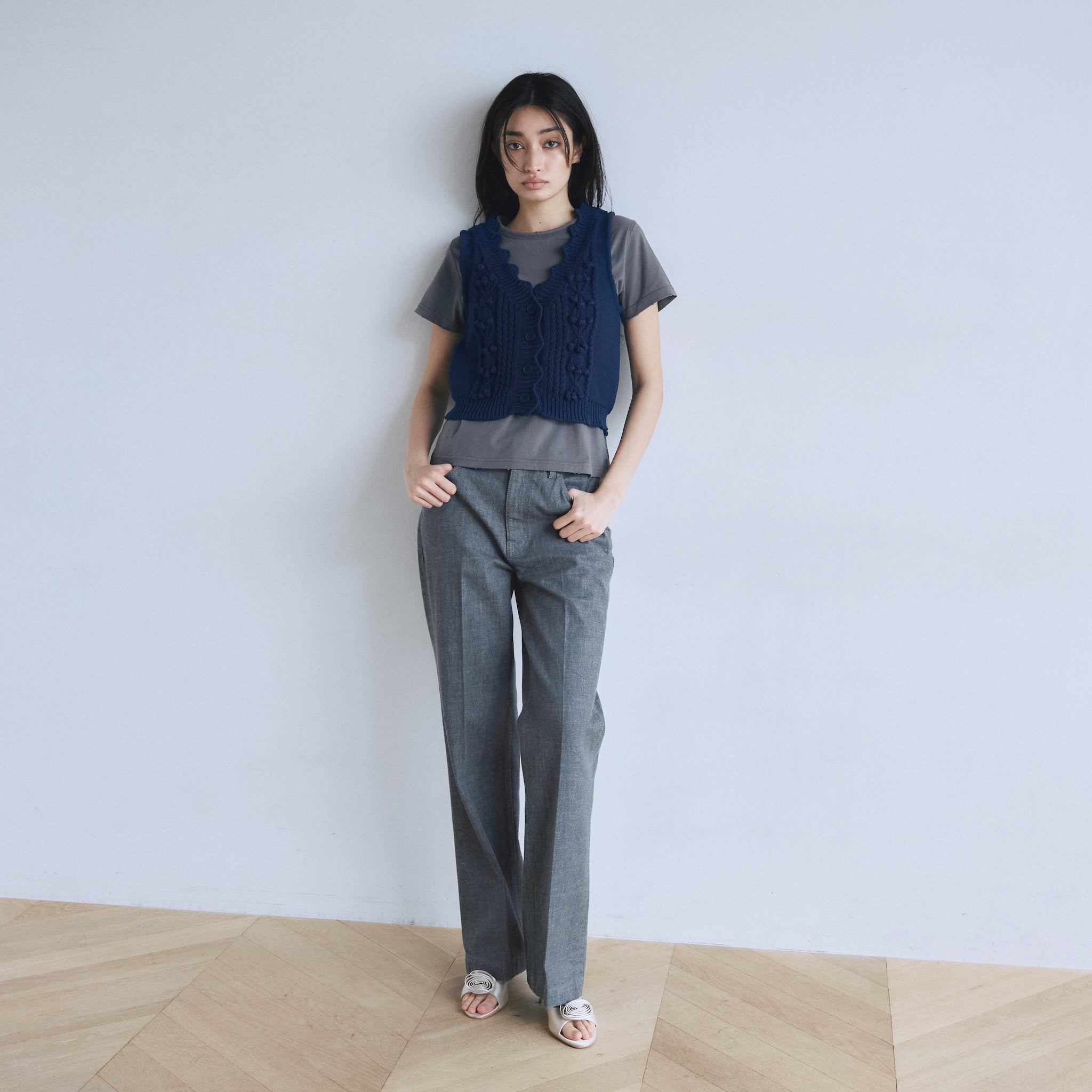 ♡Searoomlynn♡ハイストレッチニットベスト　ブラック ハイストレッチスカラップニットベスト