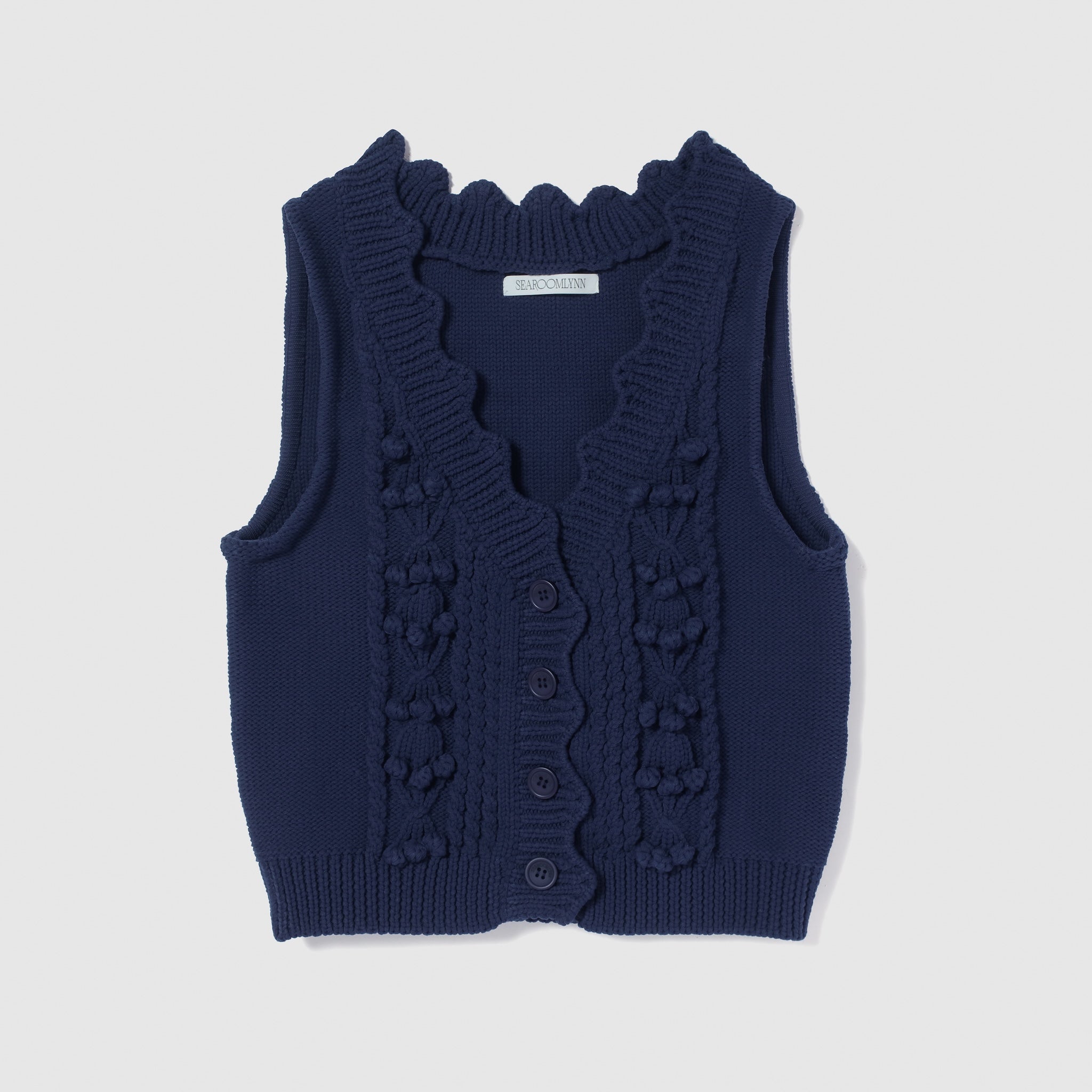 ♡Searoomlynn♡ハイストレッチニットベスト　ブラック ハイストレッチスカラップニットベスト