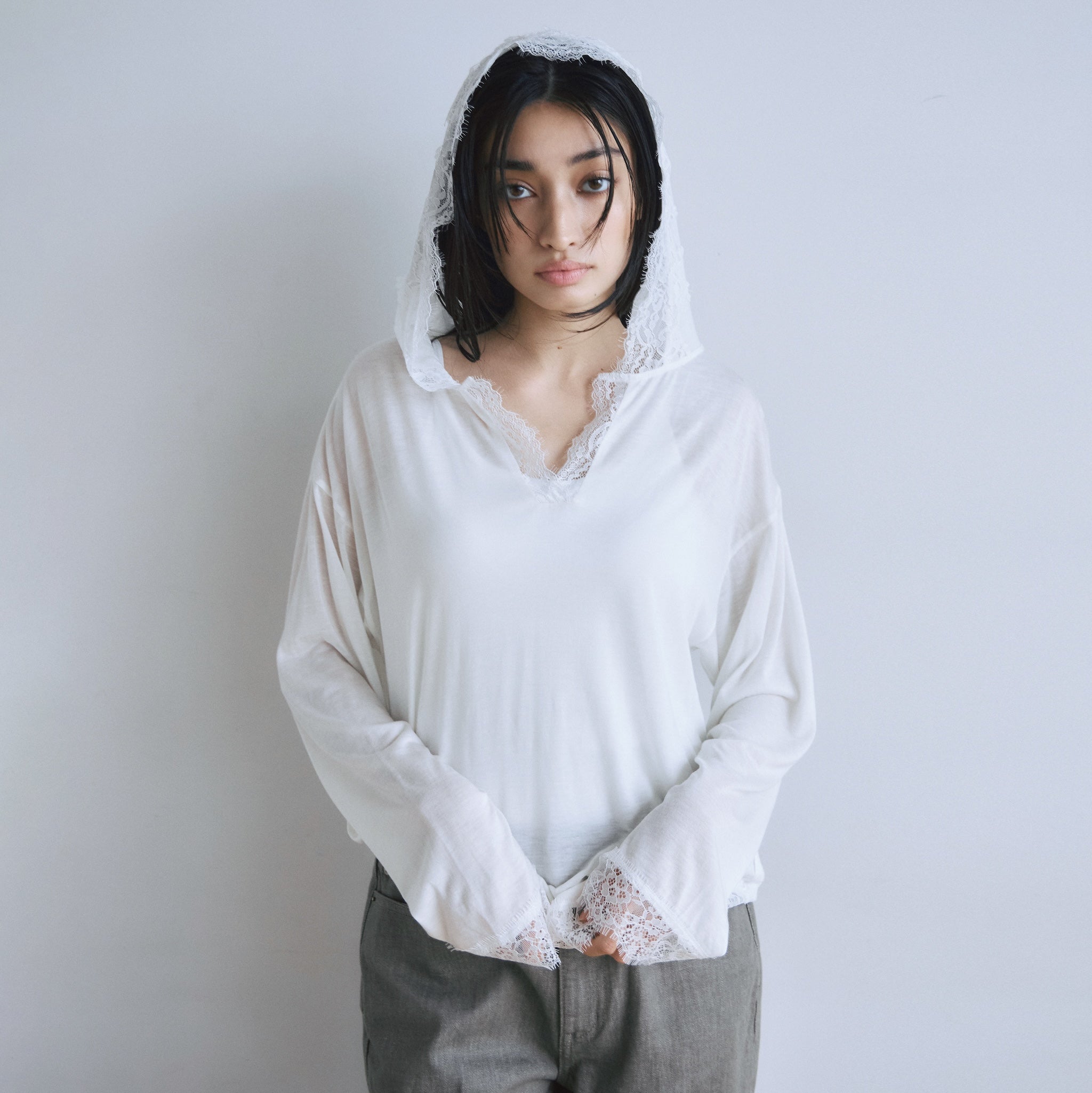 Airy Lacy Relax Hoodie Top