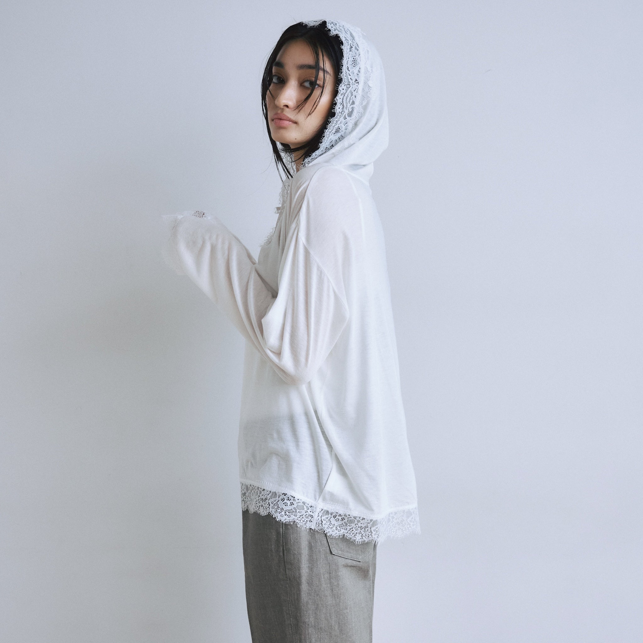 Airy Lacy Relax Hoodie Top