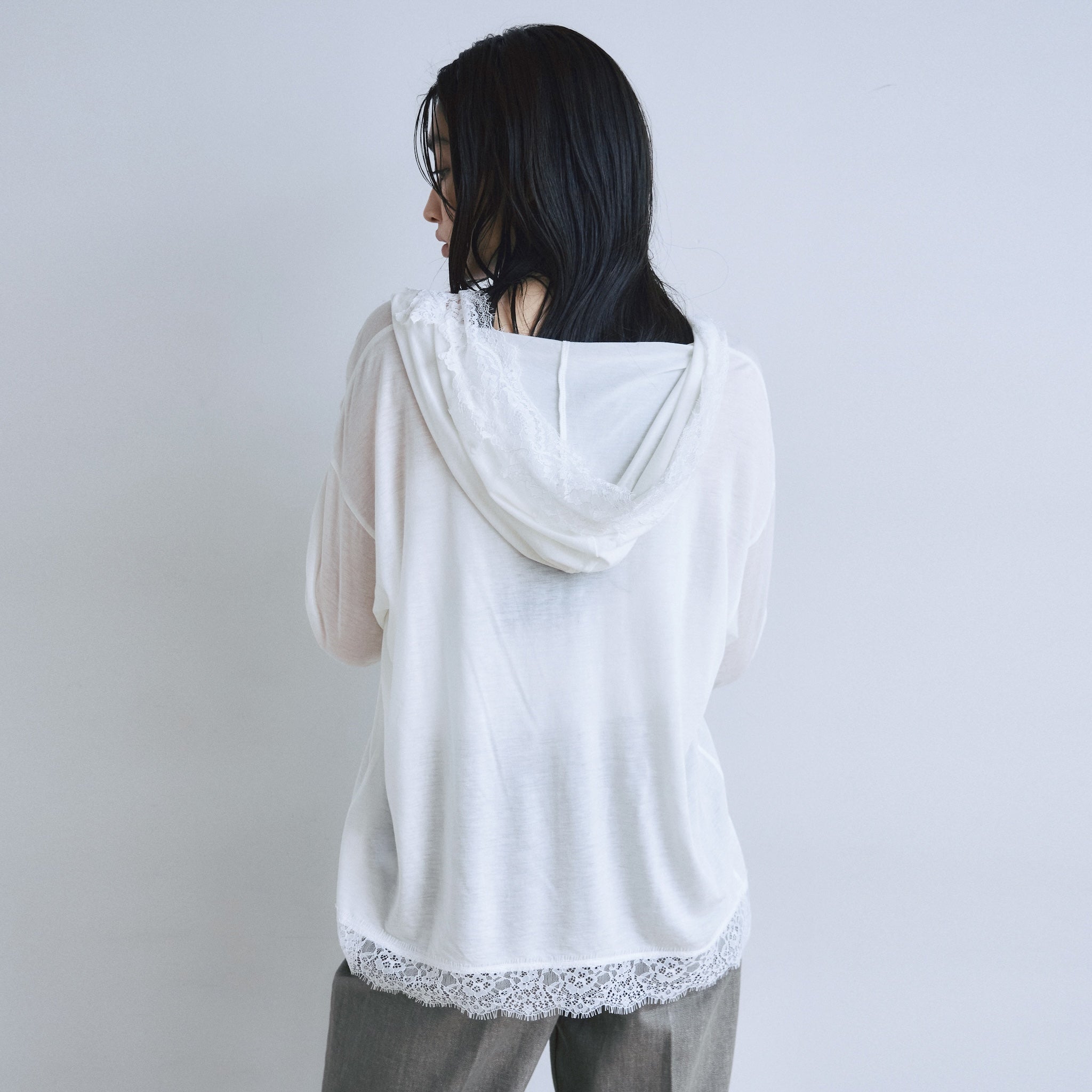 Airy Lacy Relax Hoodie Top