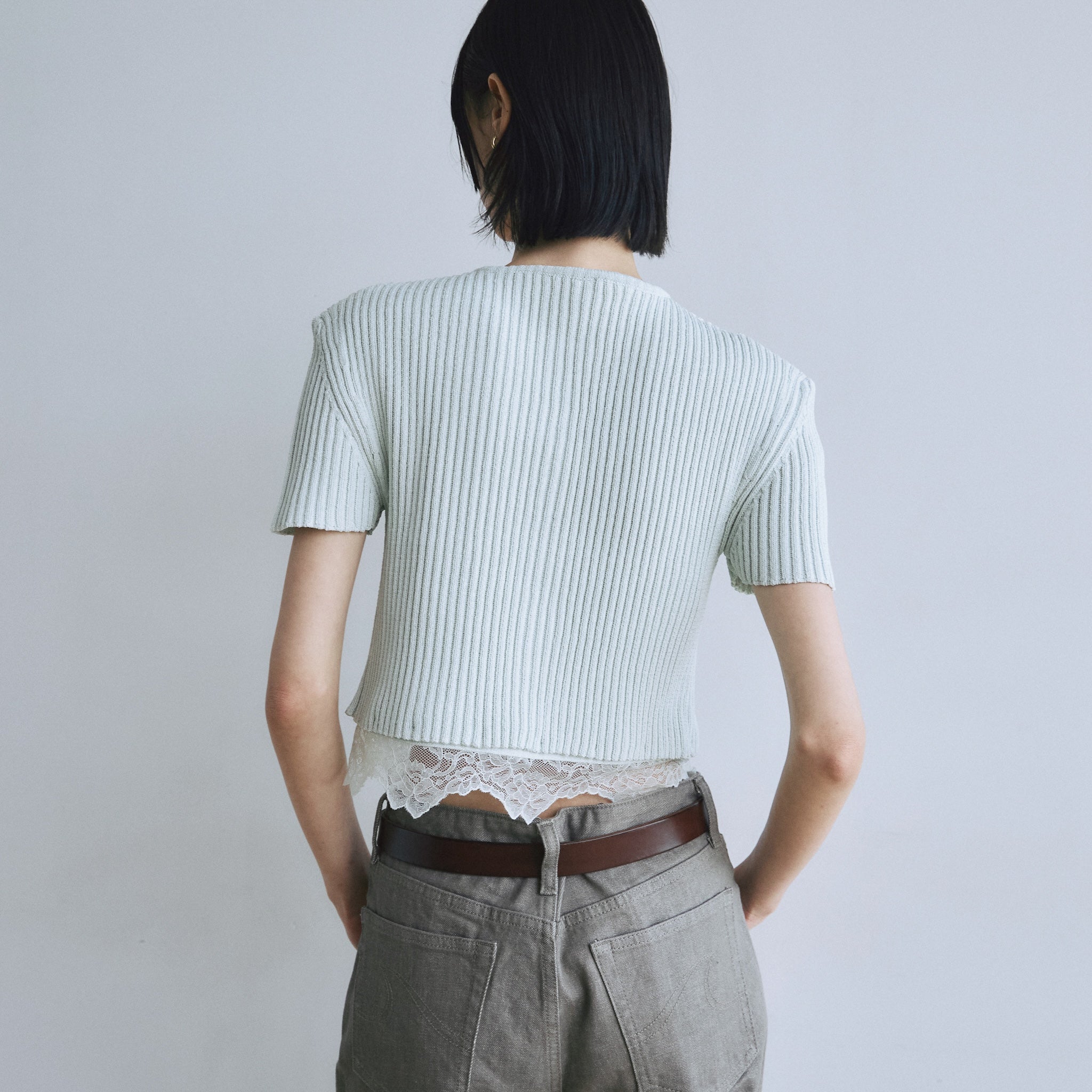 Laceコンビ2way Knitカーディガン