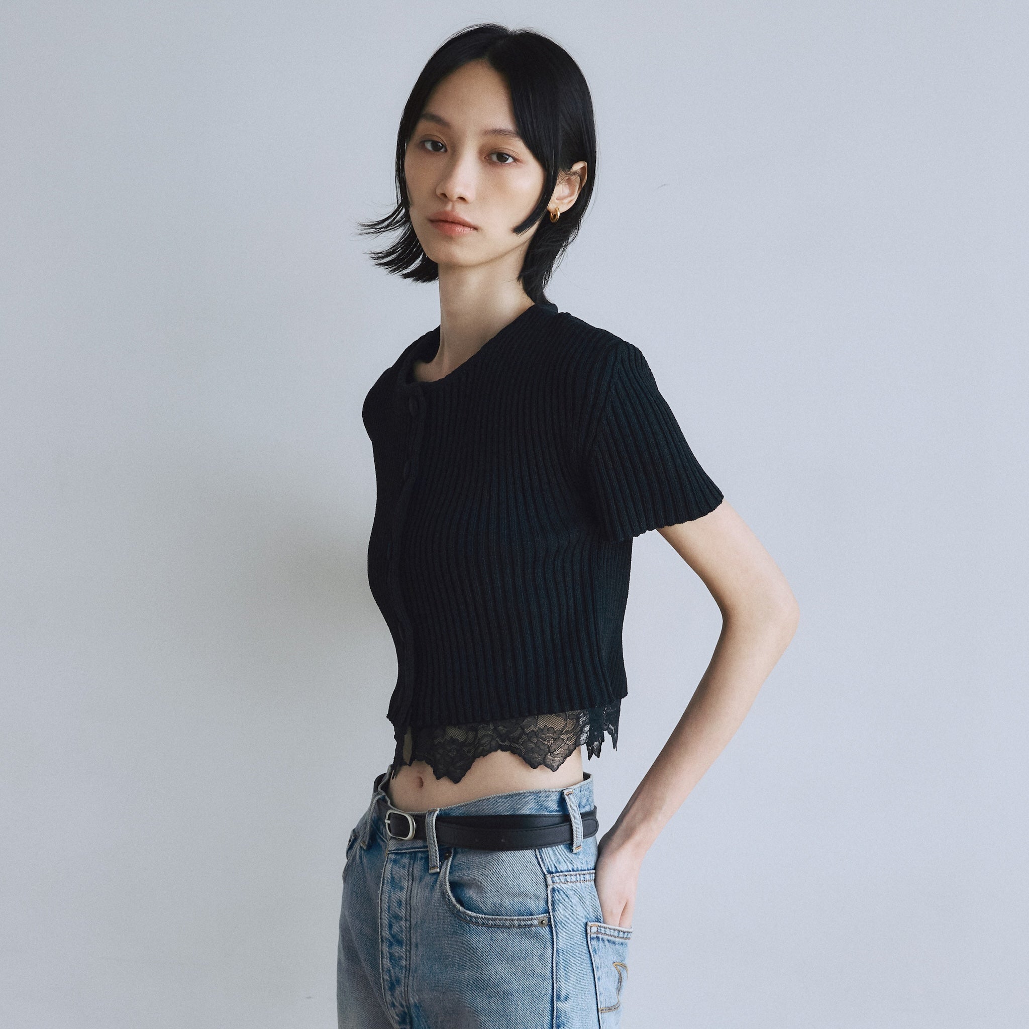 Laceコンビ2way Knitカーディガン
