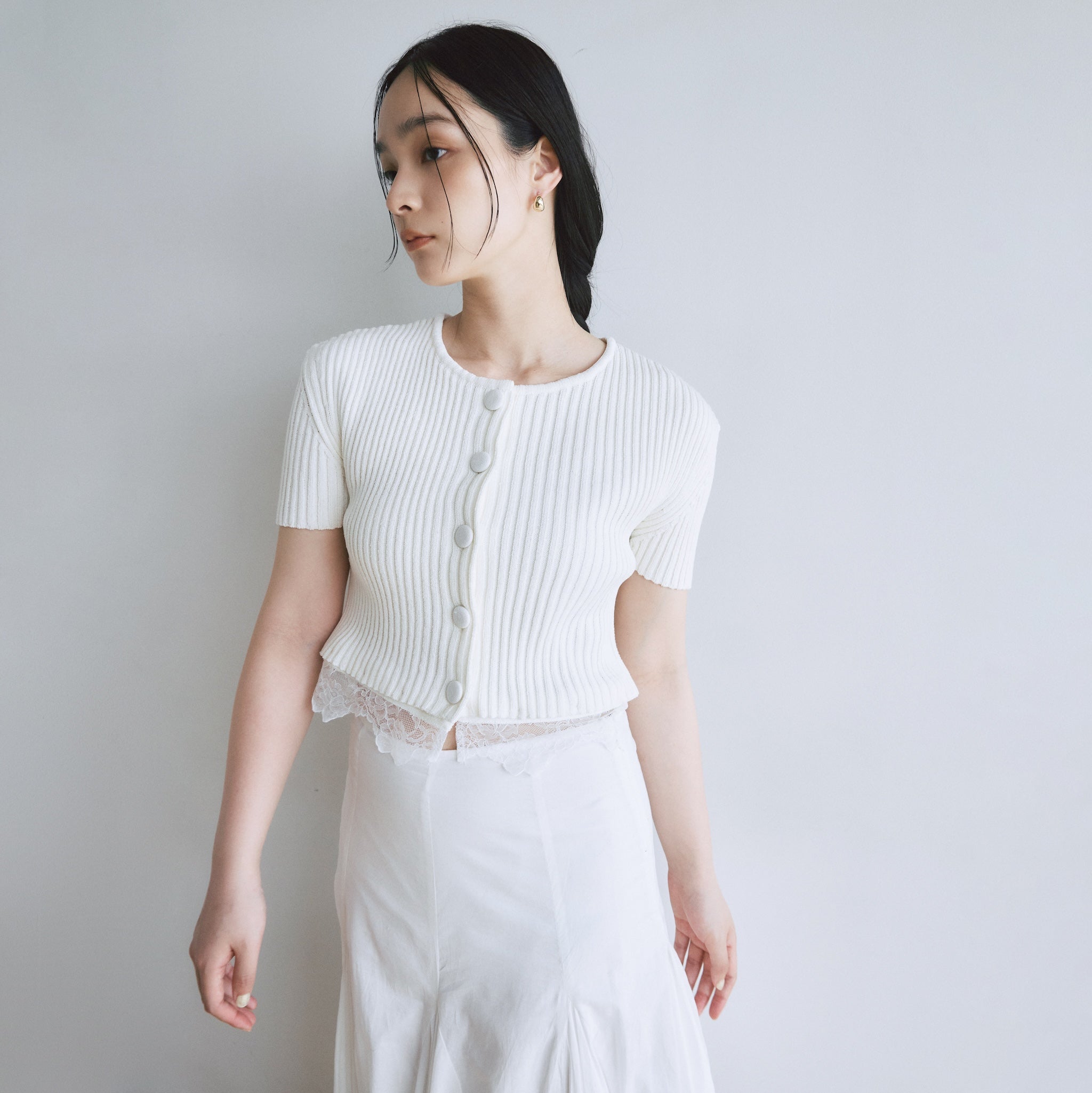 Laceコンビ2way Knitカーディガン