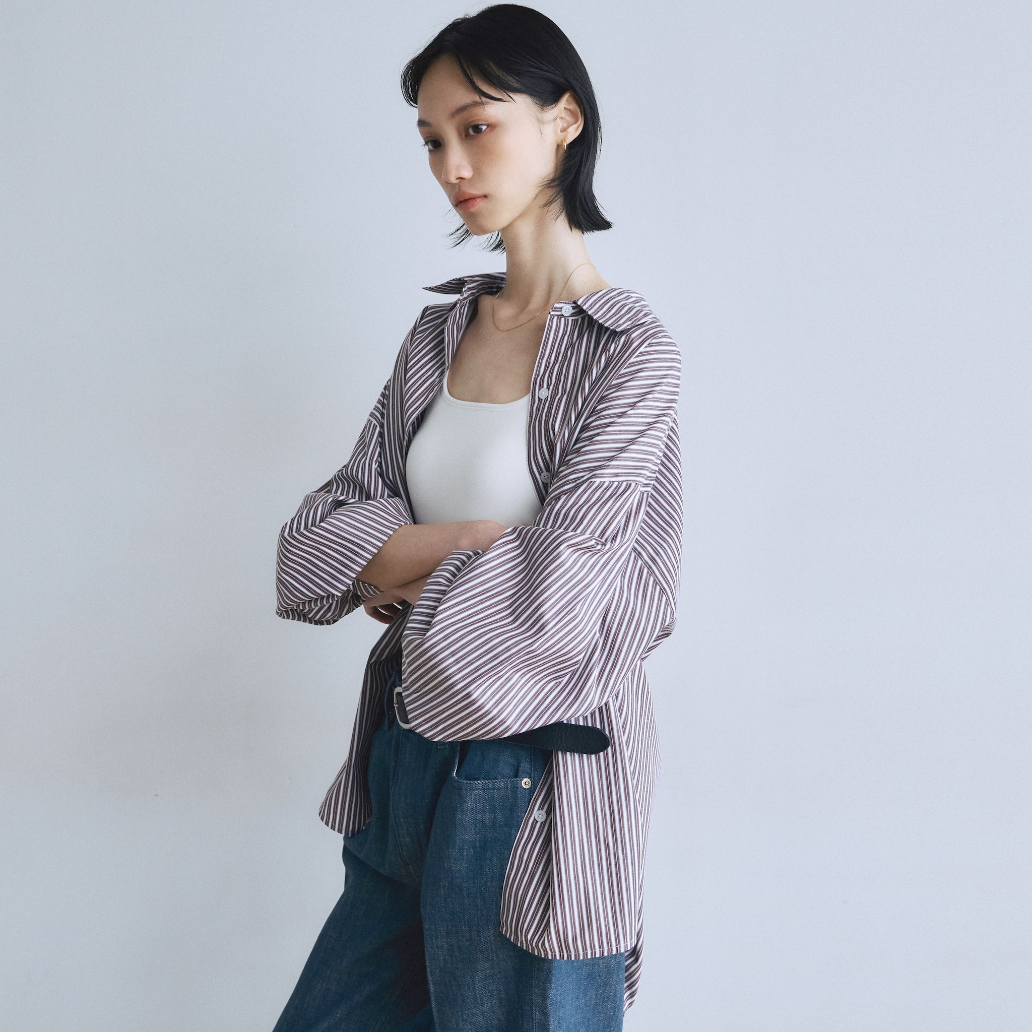 ECO FABRICマルチストライプルーズシャツ