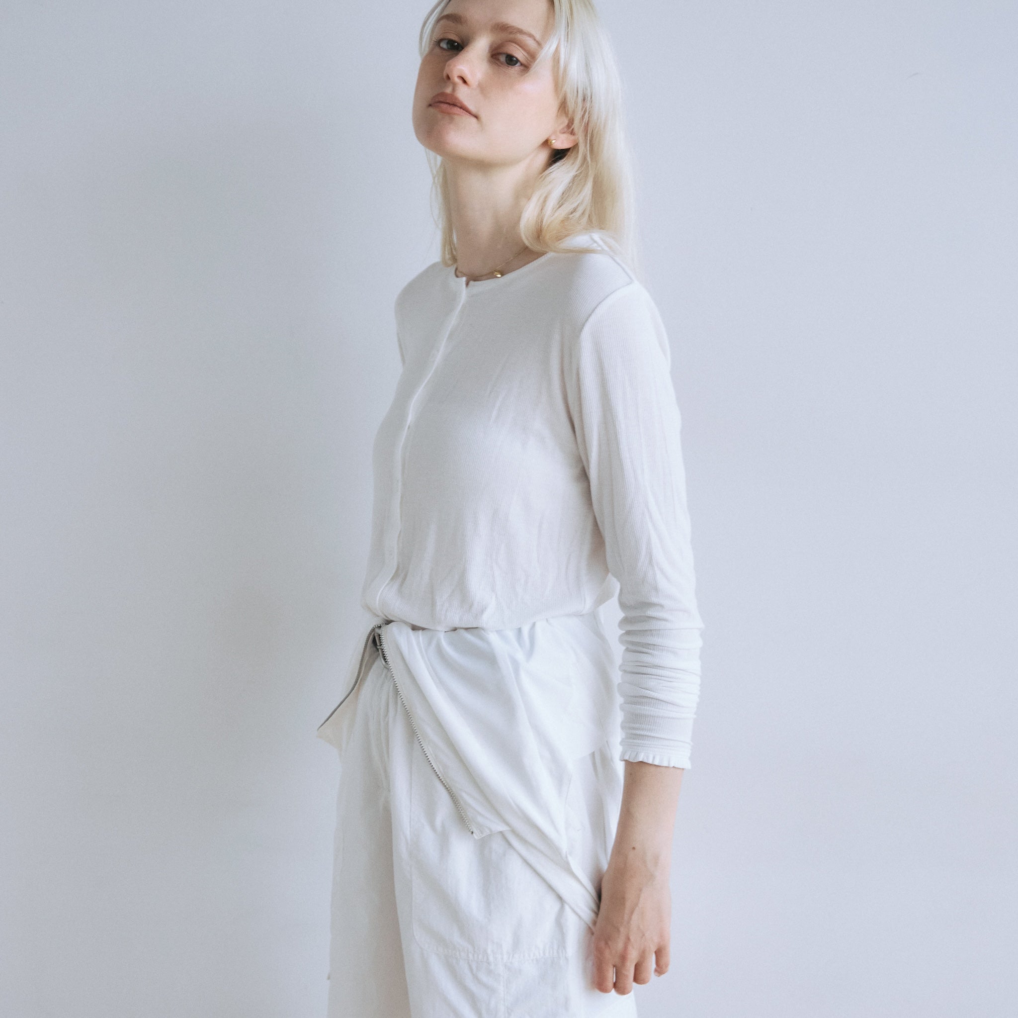 Sheer RIB Frillカーディガン