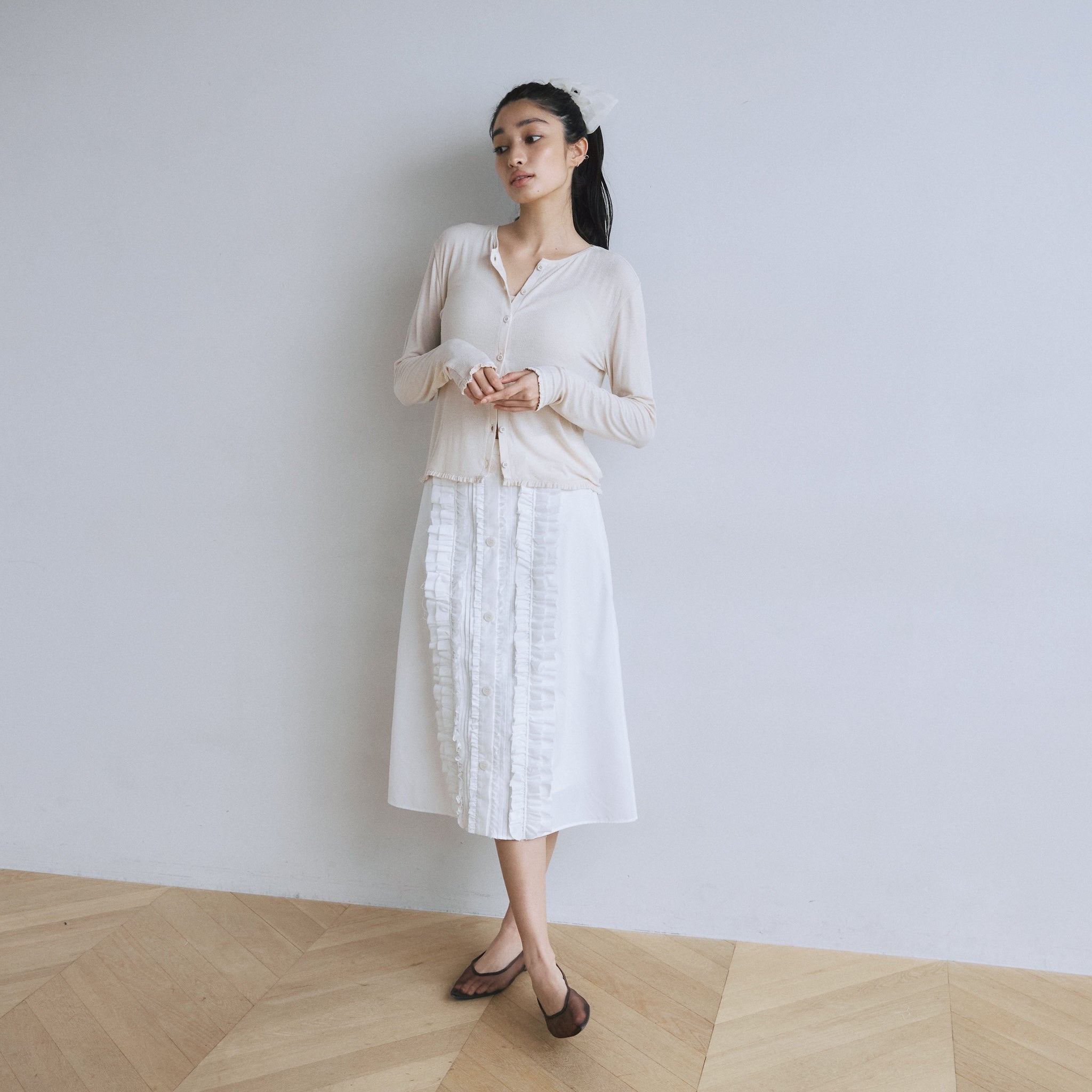 Sheer RIB Frillカーディガン
