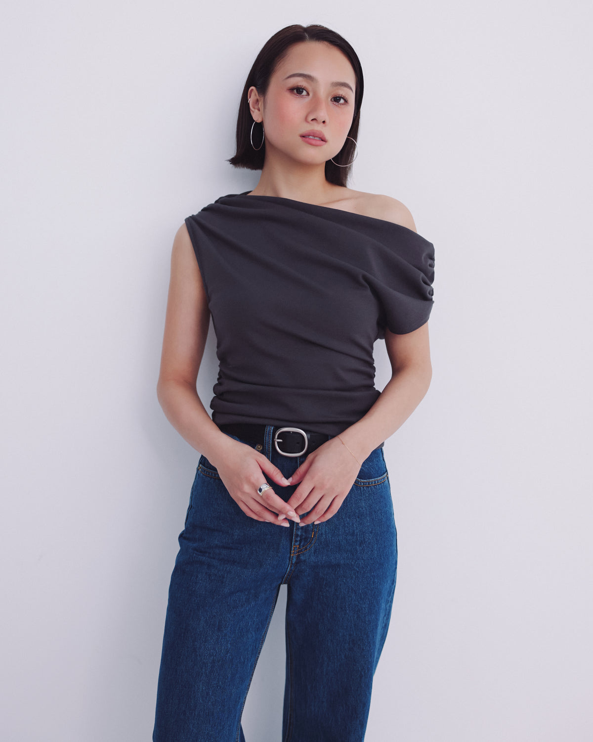 collab Asymmetry Drape Top