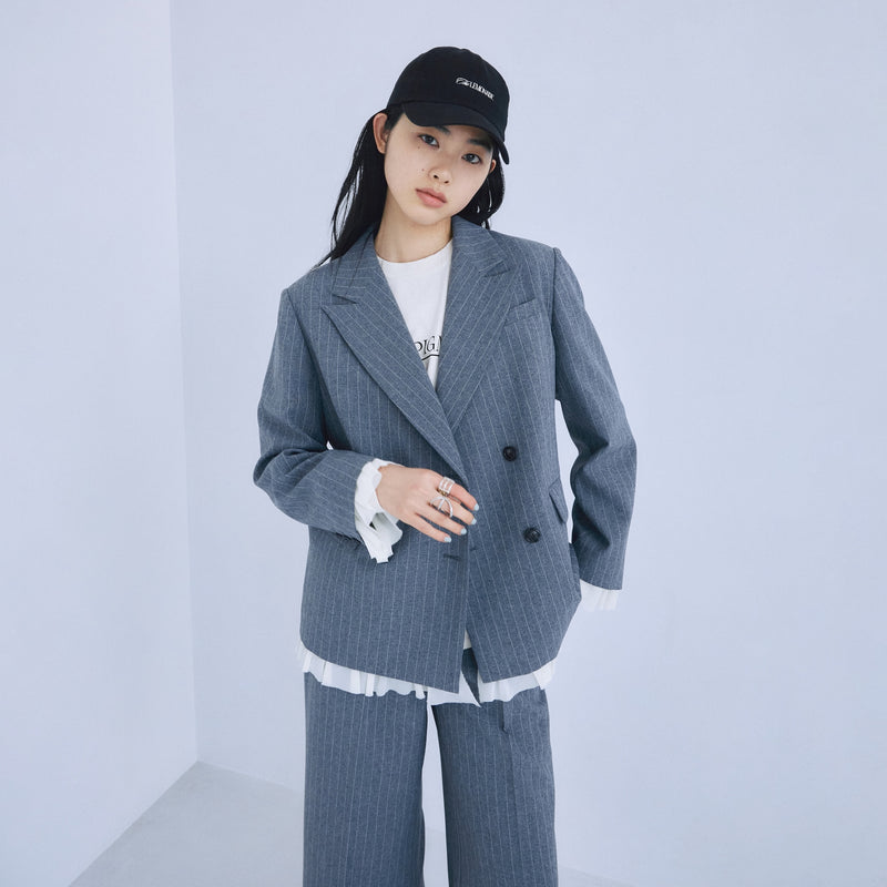 PinstripeフリルWジャケット