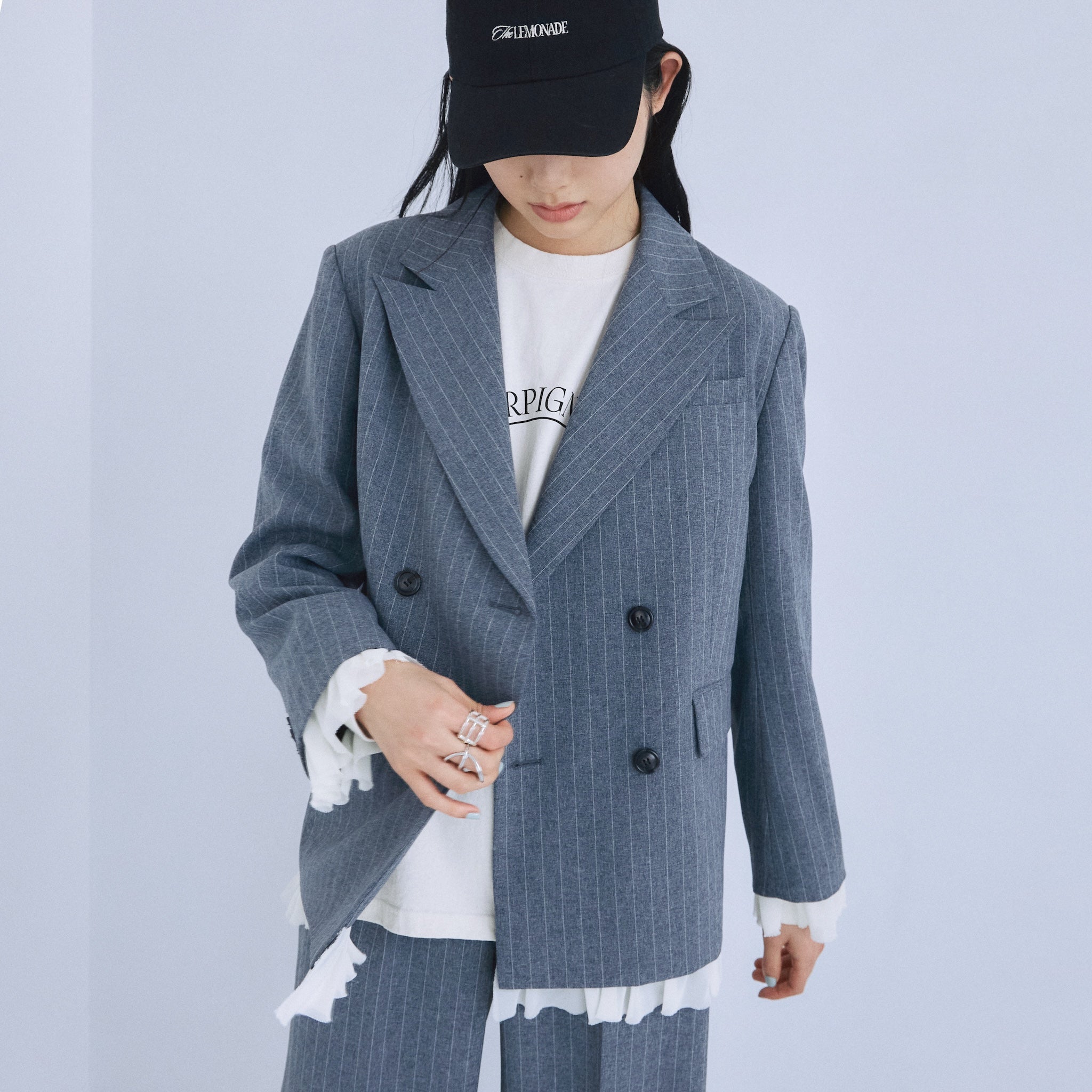 PinstripeフリルWジャケット