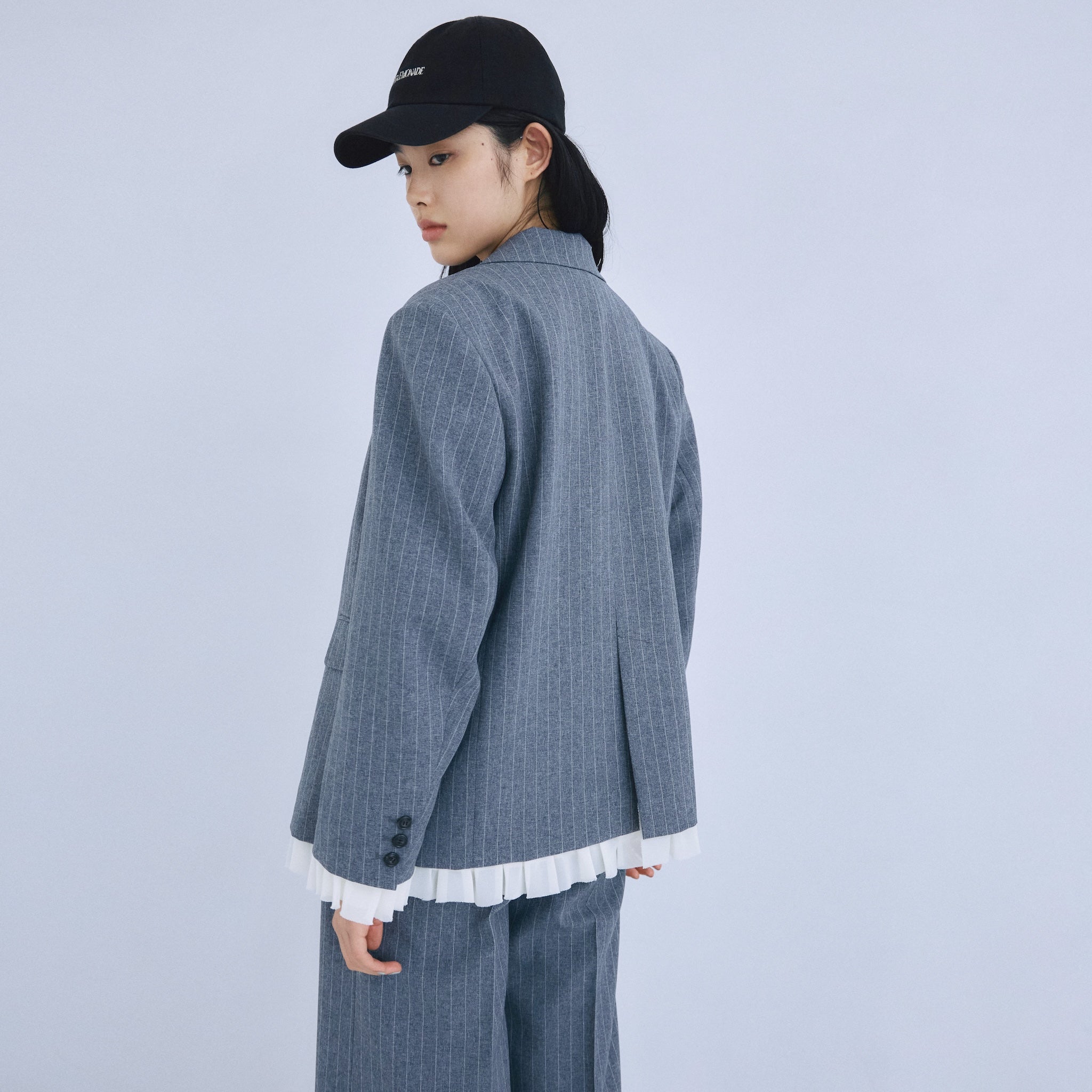 PinstripeフリルWジャケット