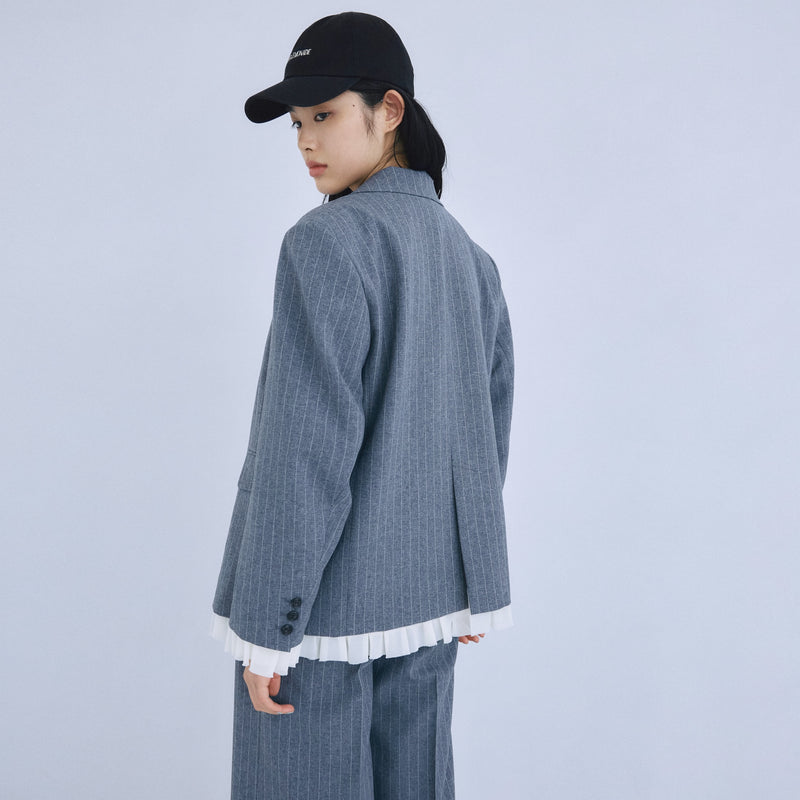 PinstripeフリルWジャケット