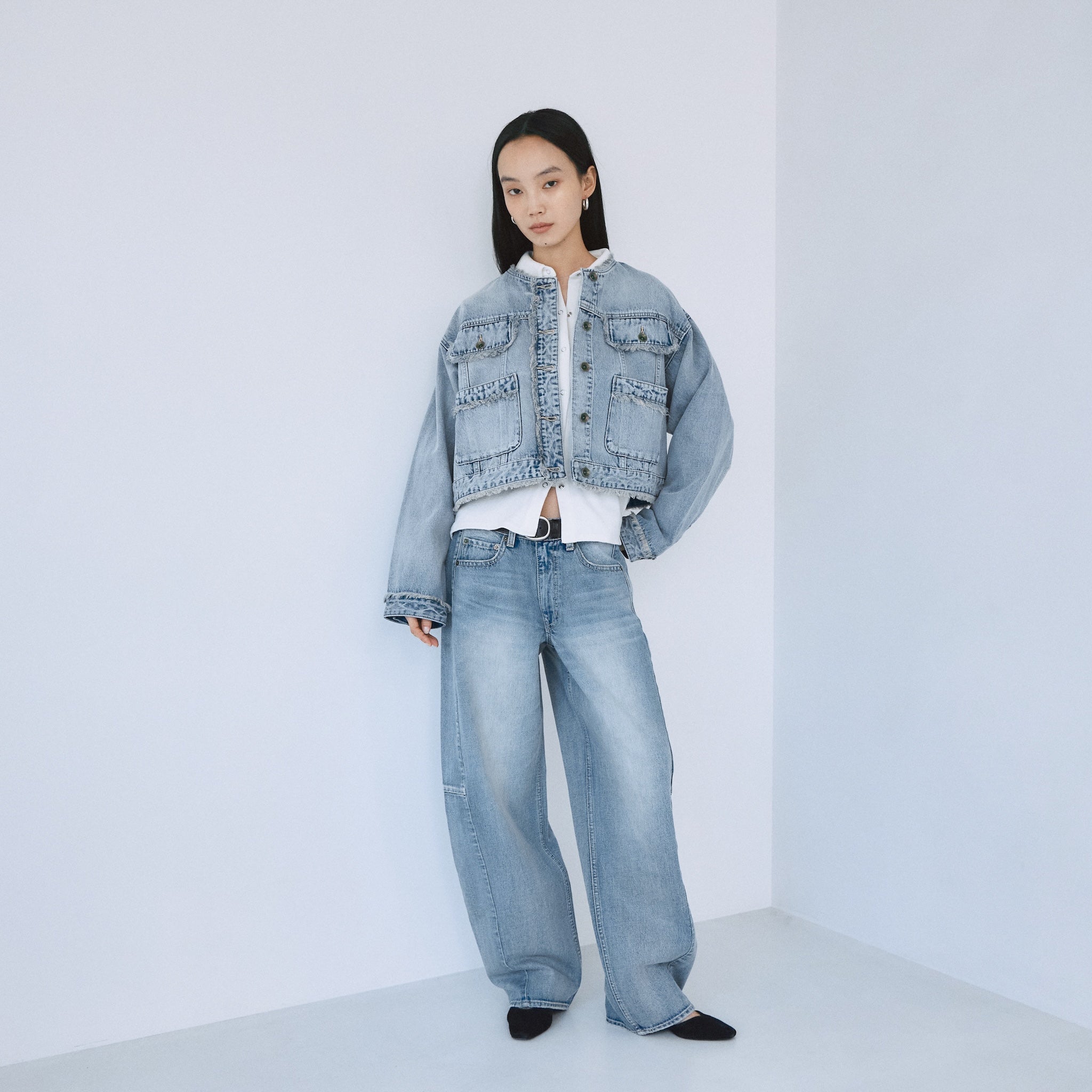 26SSシールームリンFringeショートDenimジャケット ウォッシュブルー