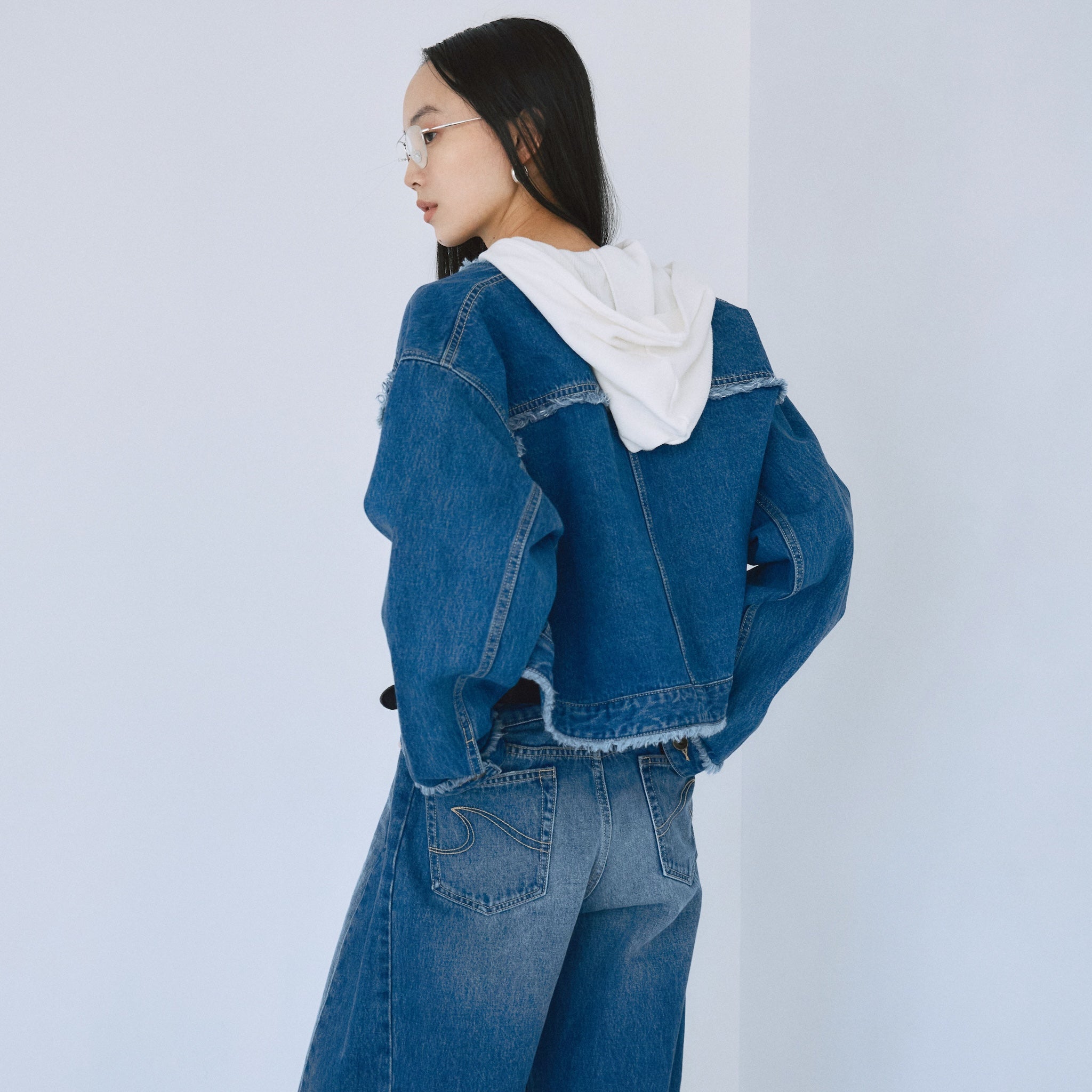 26SSシールームリンFringeショートDenimジャケット ウォッシュブルー