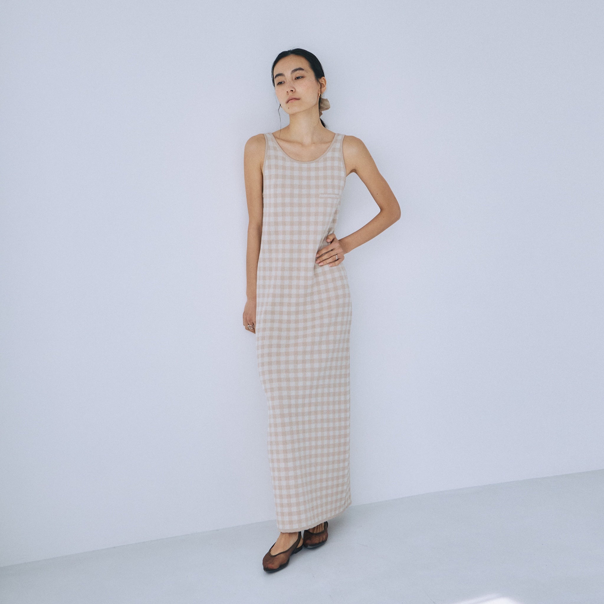 ギンガムチェックアイラインニットワンピース