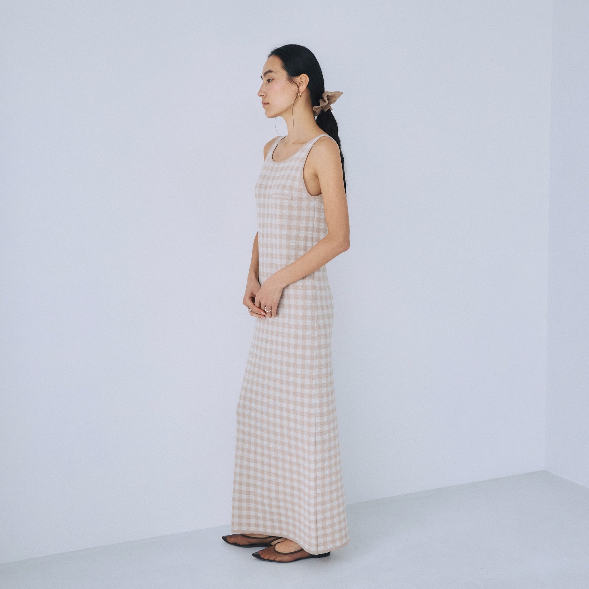 ギンガムチェックアイラインニットワンピース