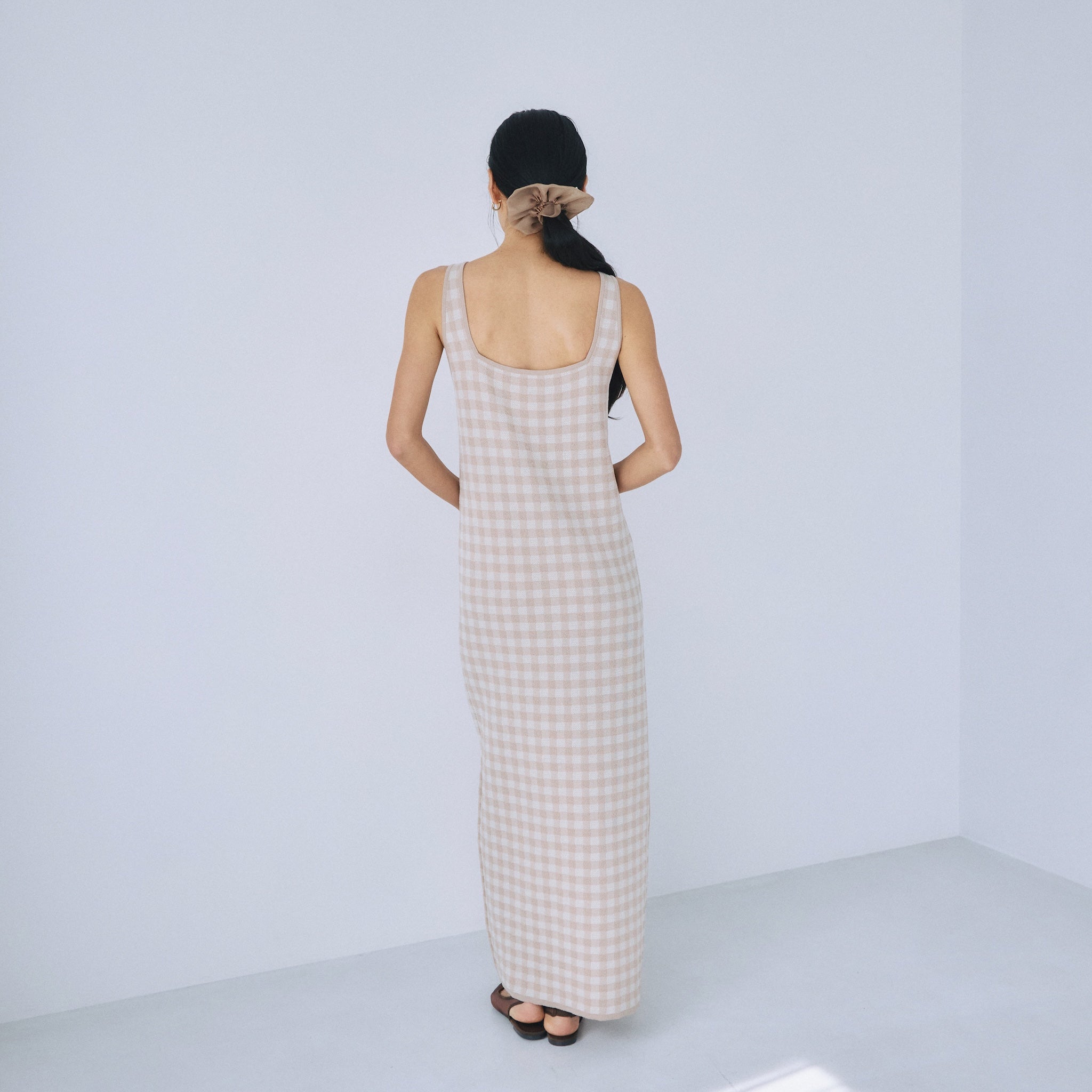 ギンガムチェックアイラインニットワンピース