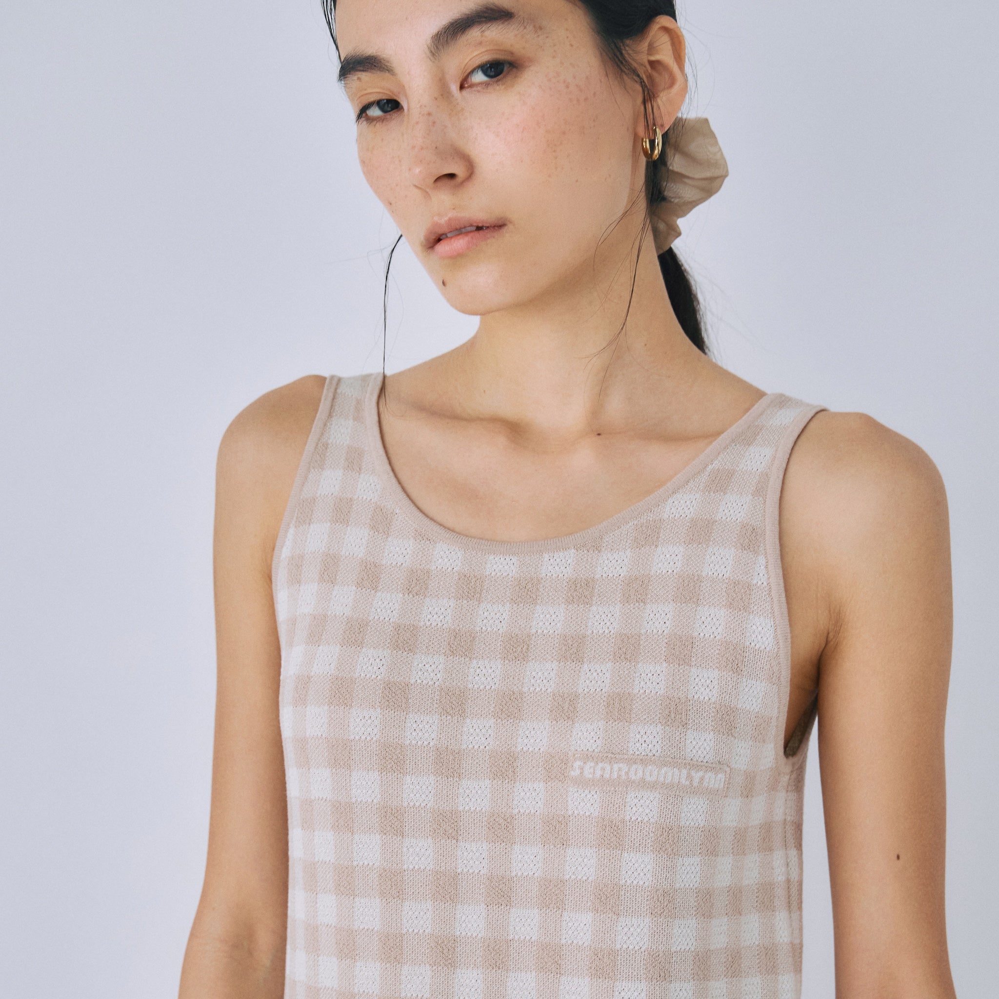 ギンガムチェックアイラインニットワンピース