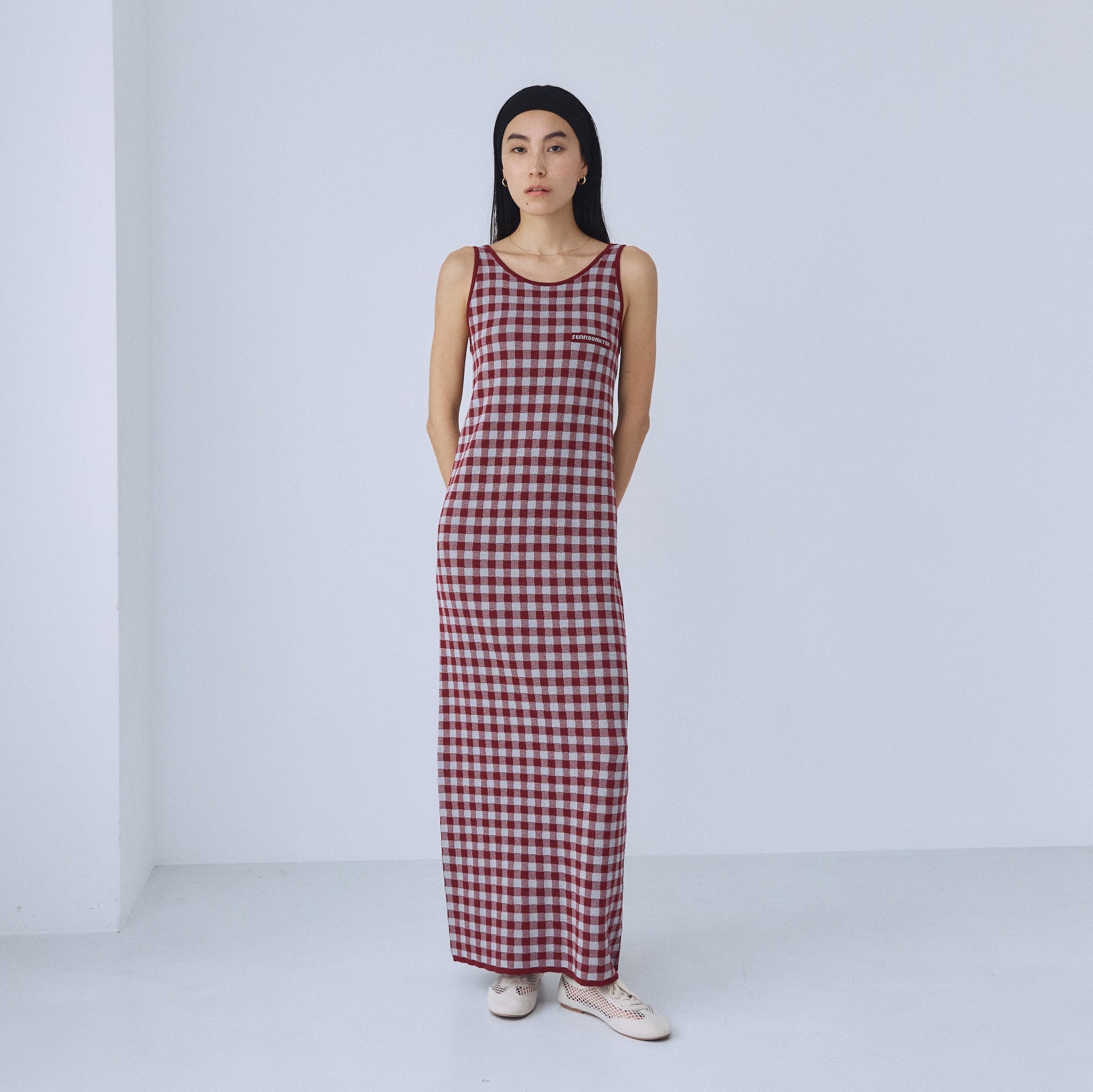 ギンガムチェックアイラインニットワンピース