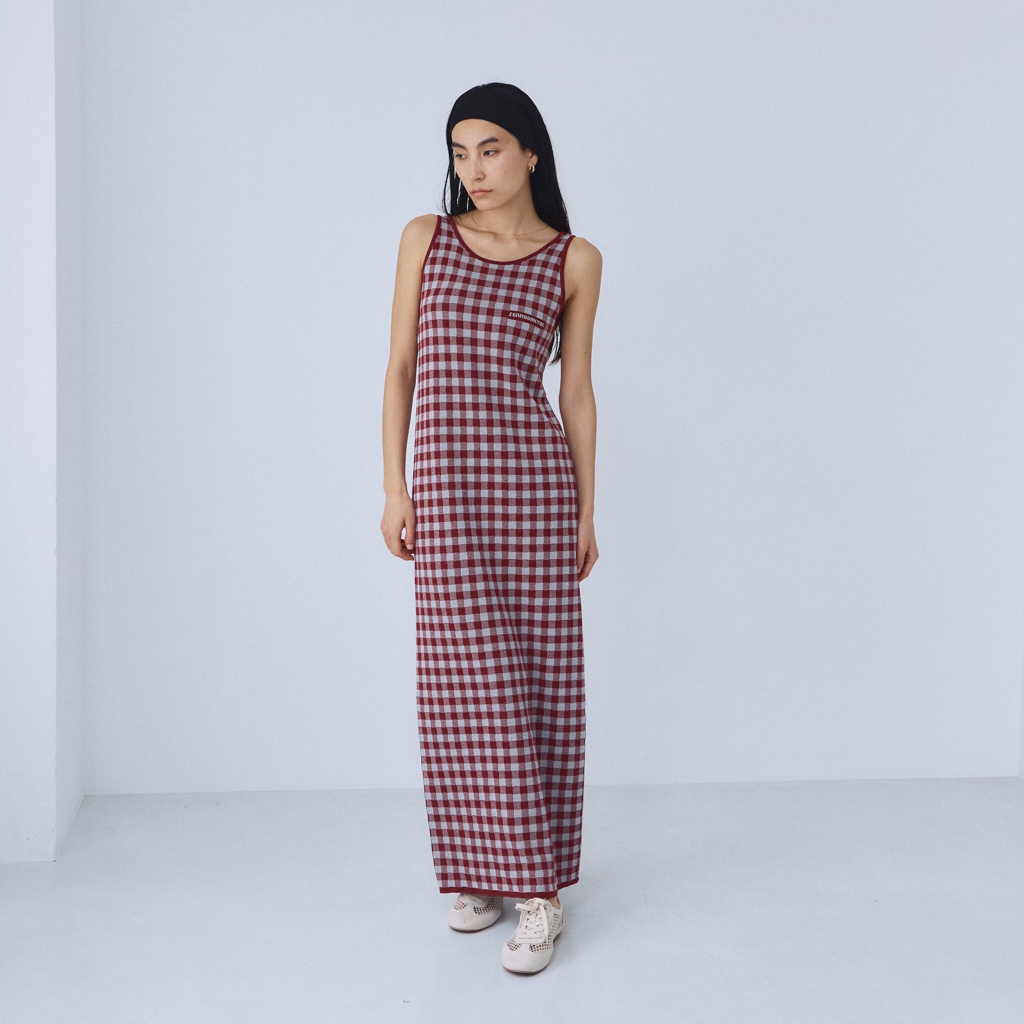 ギンガムチェックアイラインニットワンピース