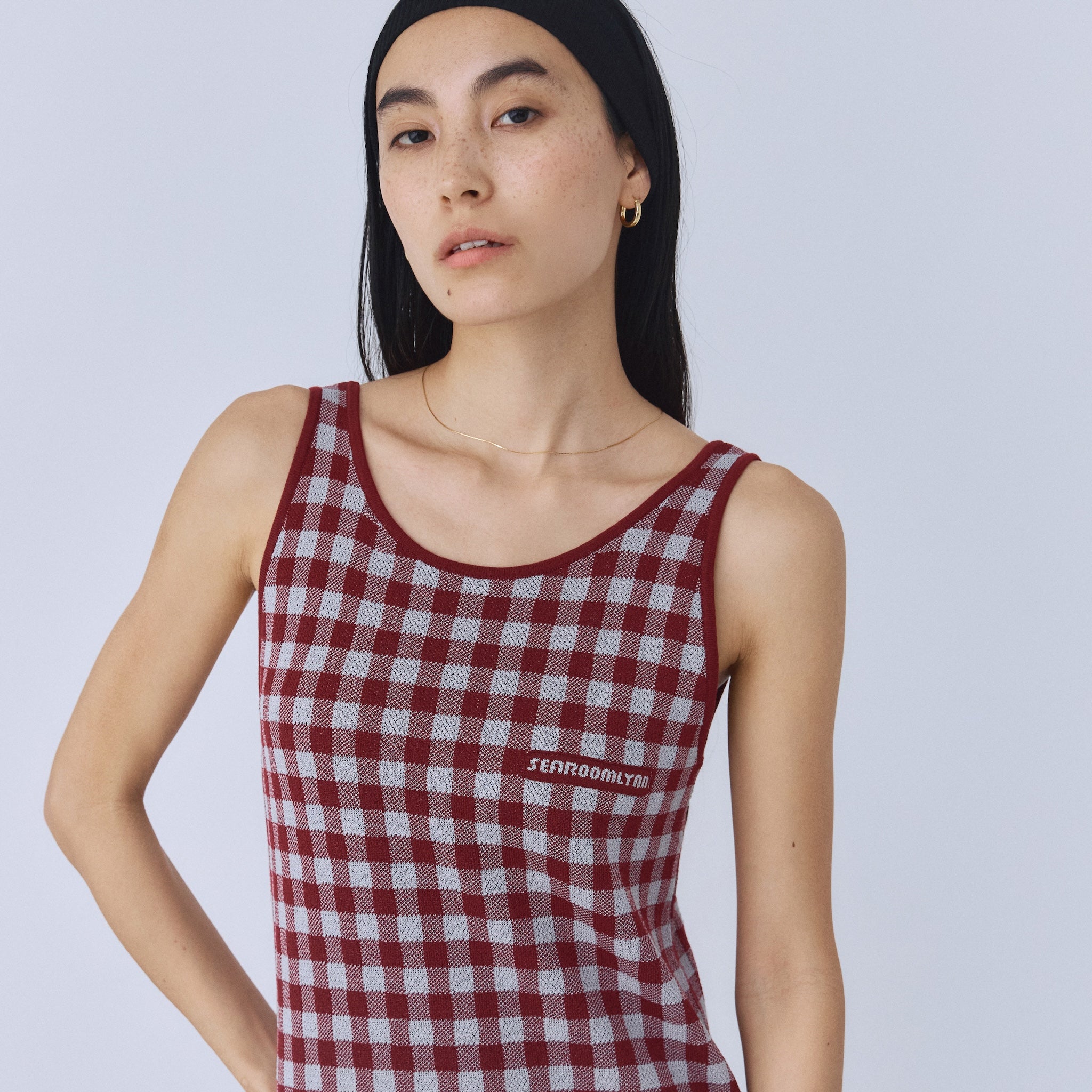 ギンガムチェックアイラインニットワンピース