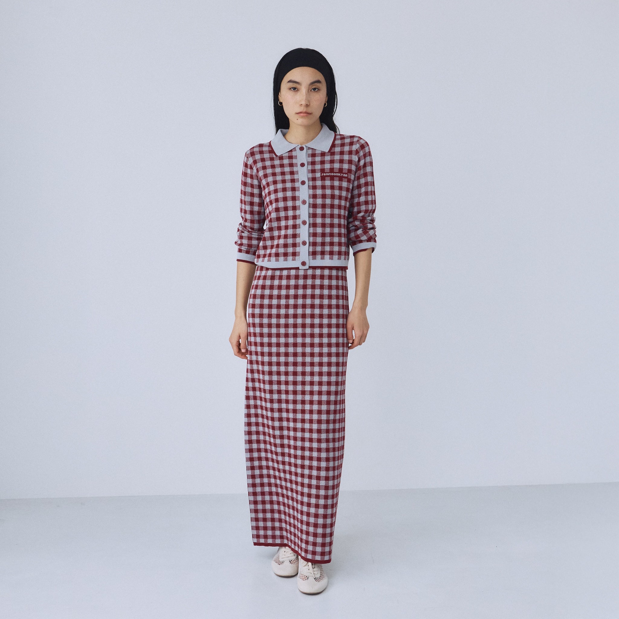 ギンガムチェックアイラインニットワンピース