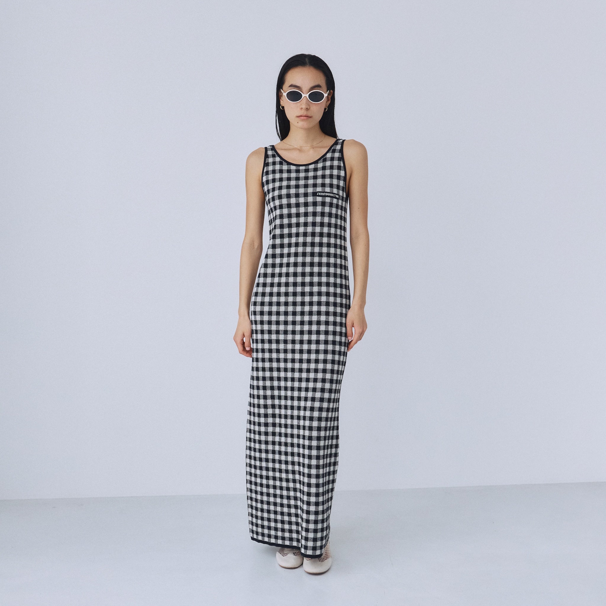 ギンガムチェックアイラインニットワンピース