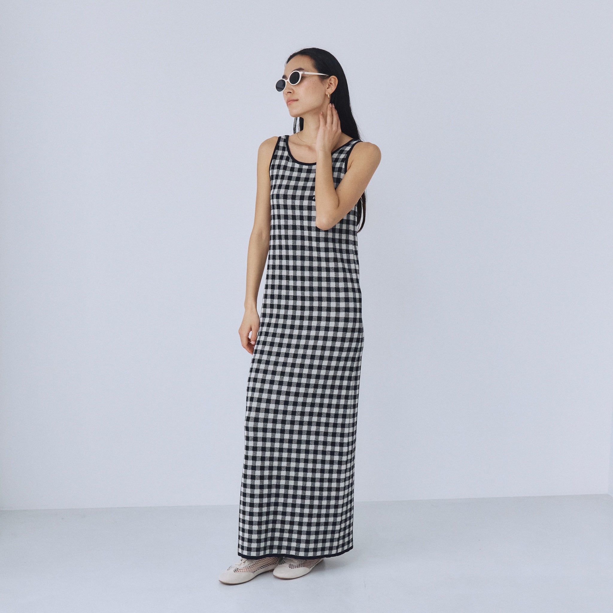 ギンガムチェックアイラインニットワンピース
